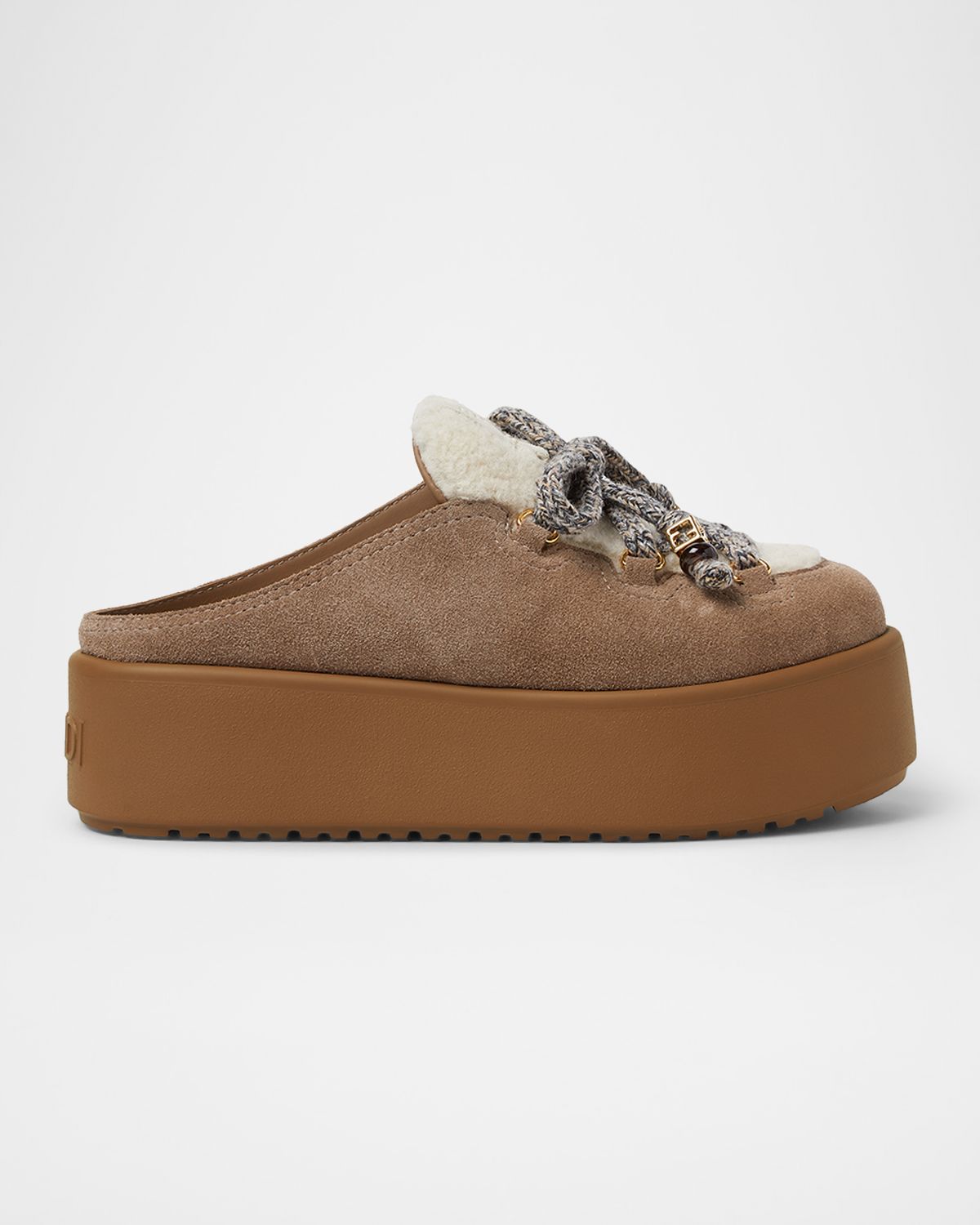 Fendi Apres Chic Shearling-Lined Suede Platform Mules