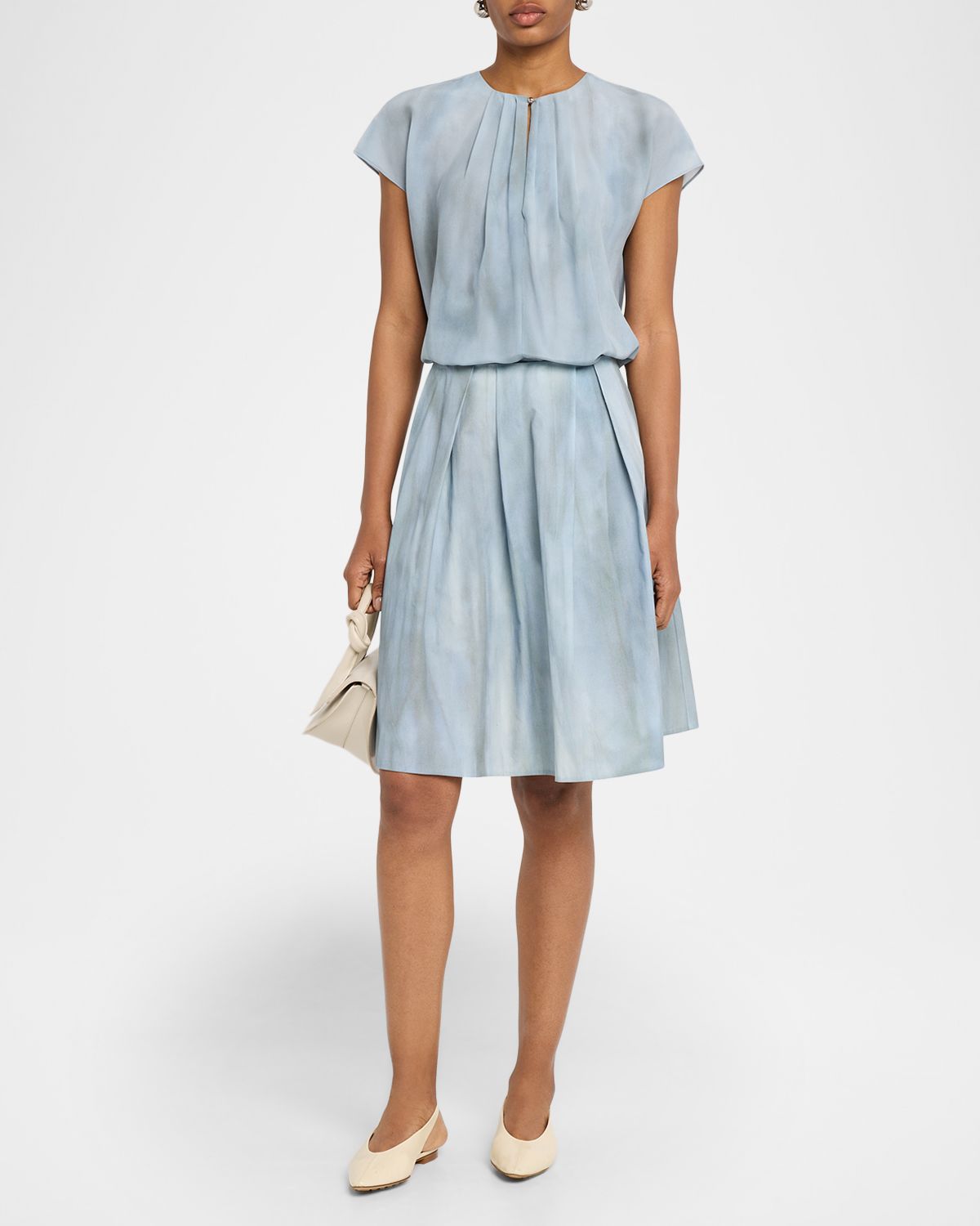 Vince Pleated Washed Ombré Cotton Skirt