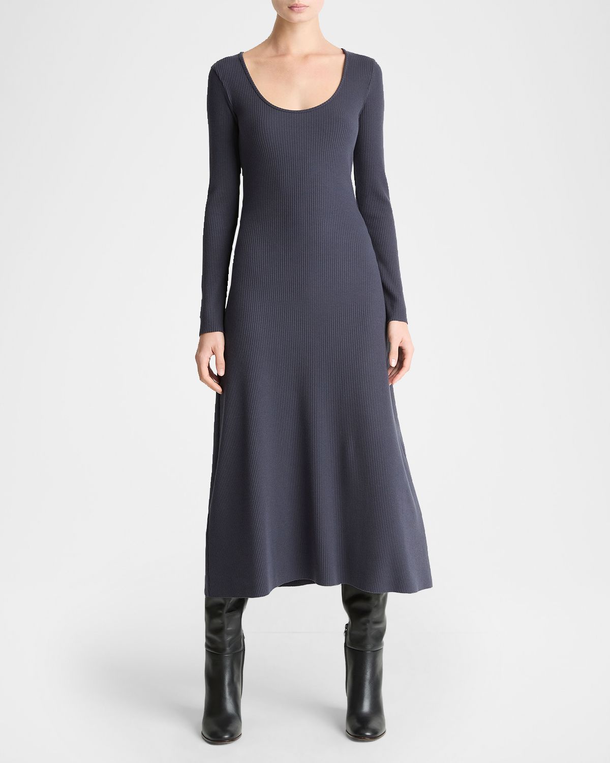 Vince Long-Sleeve Rib-Knit Midi Dress