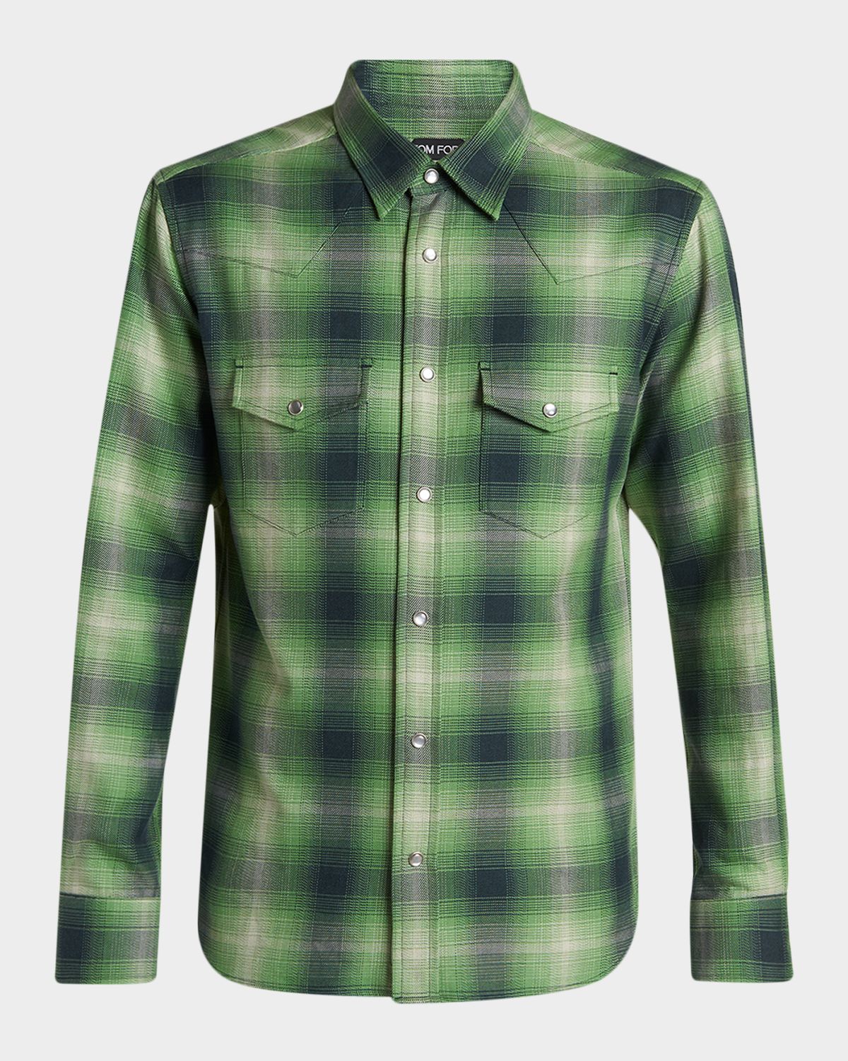 TOM FORD Men 's Slim-Fit Cotton Check Double-Pocket Western Shirt