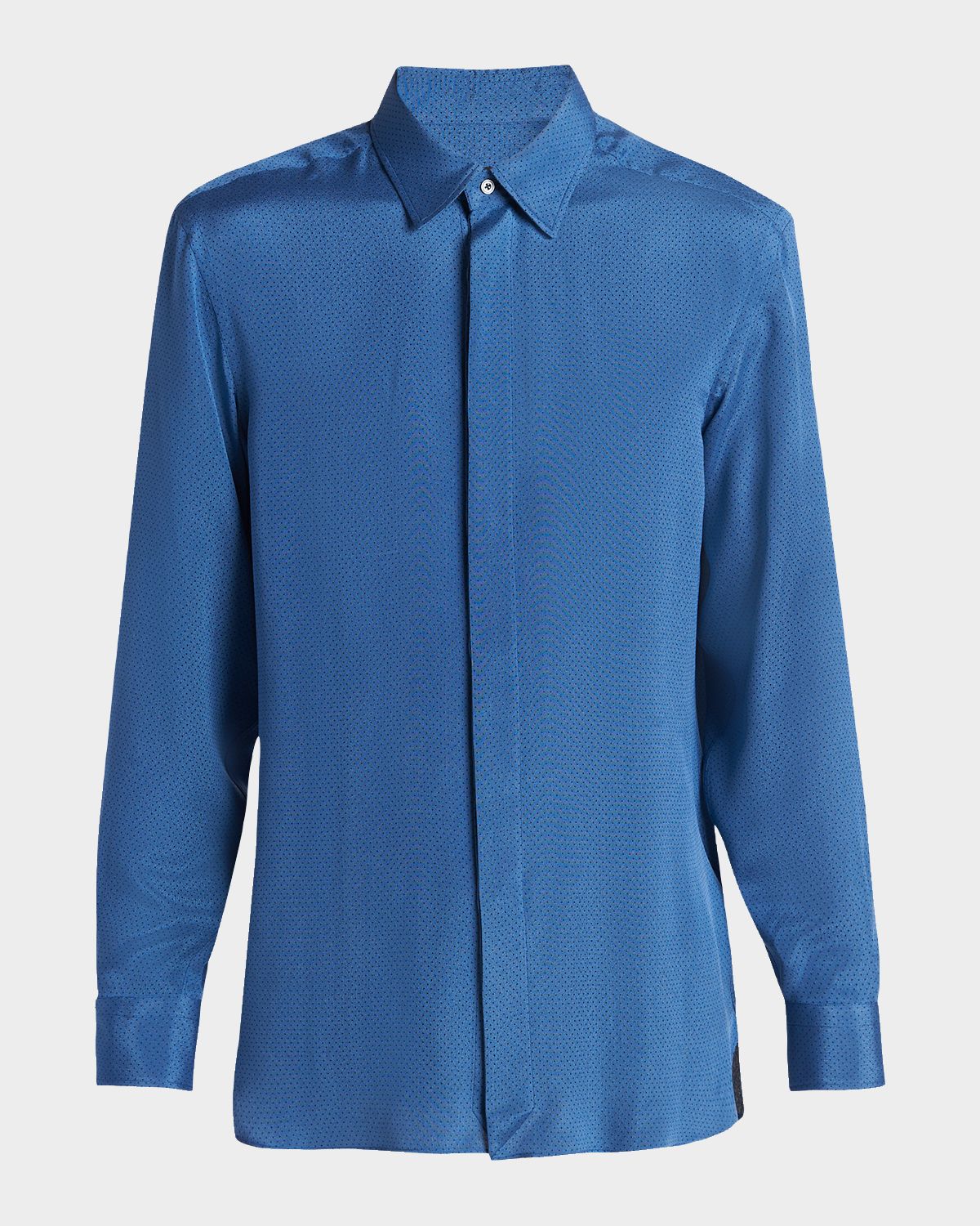 TOM FORD Men 's Silk Jacquard Micro-Dot Concealed-Placket Sport Shirt | Thumbnail 6 TOM FORD Men 's Silk Jacquard Micro-Dot Concealed-Placket Sport Shirt | Thumbnail 6
