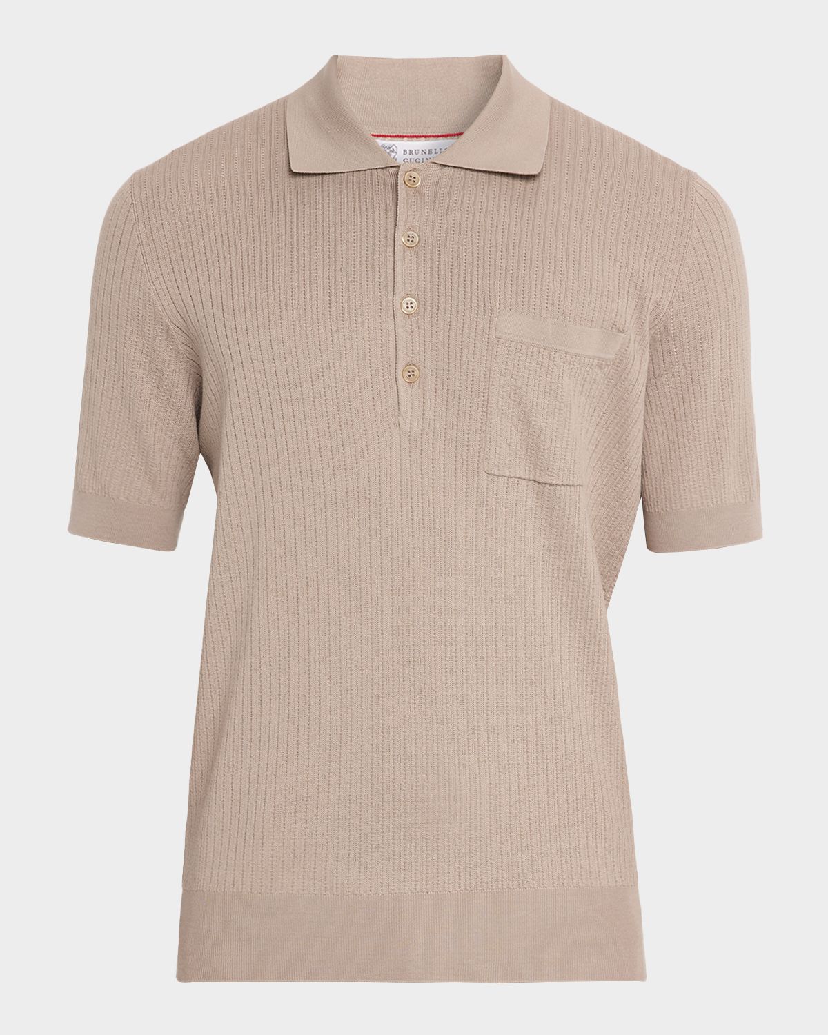 Brunello Cucinelli Men 's Cotton Textured Rib-Knit Polo Shirt | Thumbnail 6 Brunello Cucinelli Men 's Cotton Textured Rib-Knit Polo Shirt | Thumbnail 6