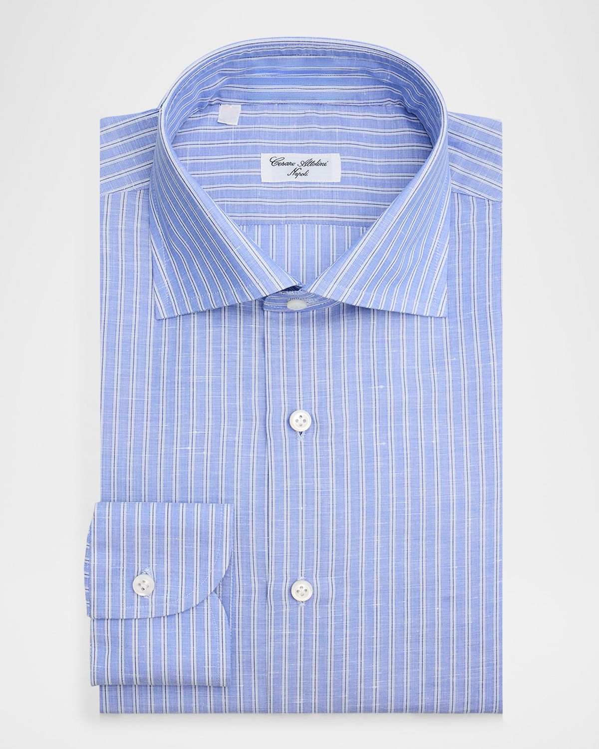 Cesare Attolini Men 's Cotton and Linen Multi-Stripe Dress Shirt | Thumbnail 3 Cesare Attolini Men 's Cotton and Linen Multi-Stripe Dress Shirt | Thumbnail 3