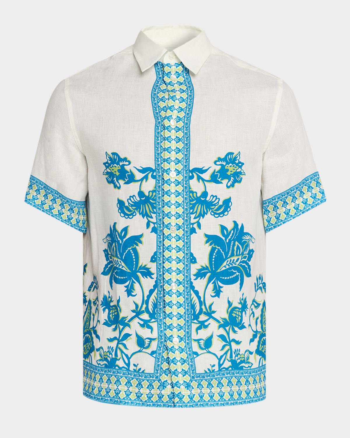 Etro Men 's Floral-Print Linen Short-Sleeve Button-Down Shirt
