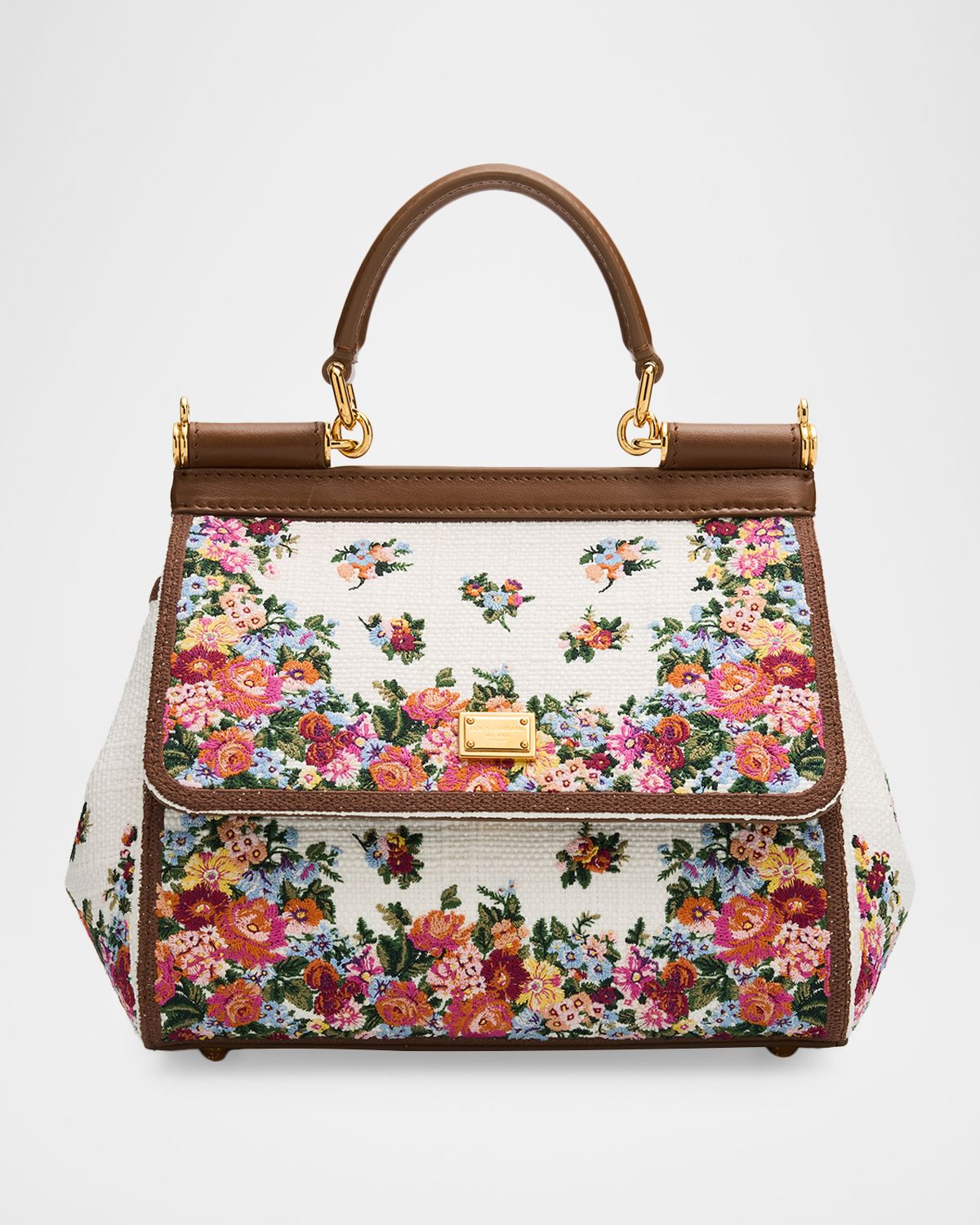 Dolce & Gabbana Sicily Woven Floral-Embroidered Top-Handle Bag