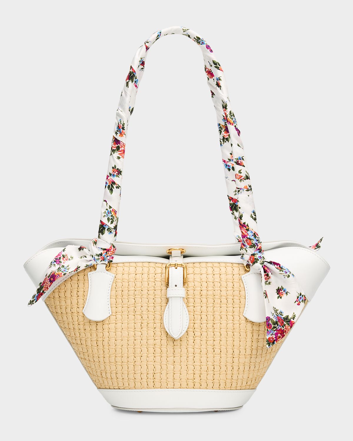Dolce & Gabbana Floral & Leather-Trim Woven Shoulder Bag