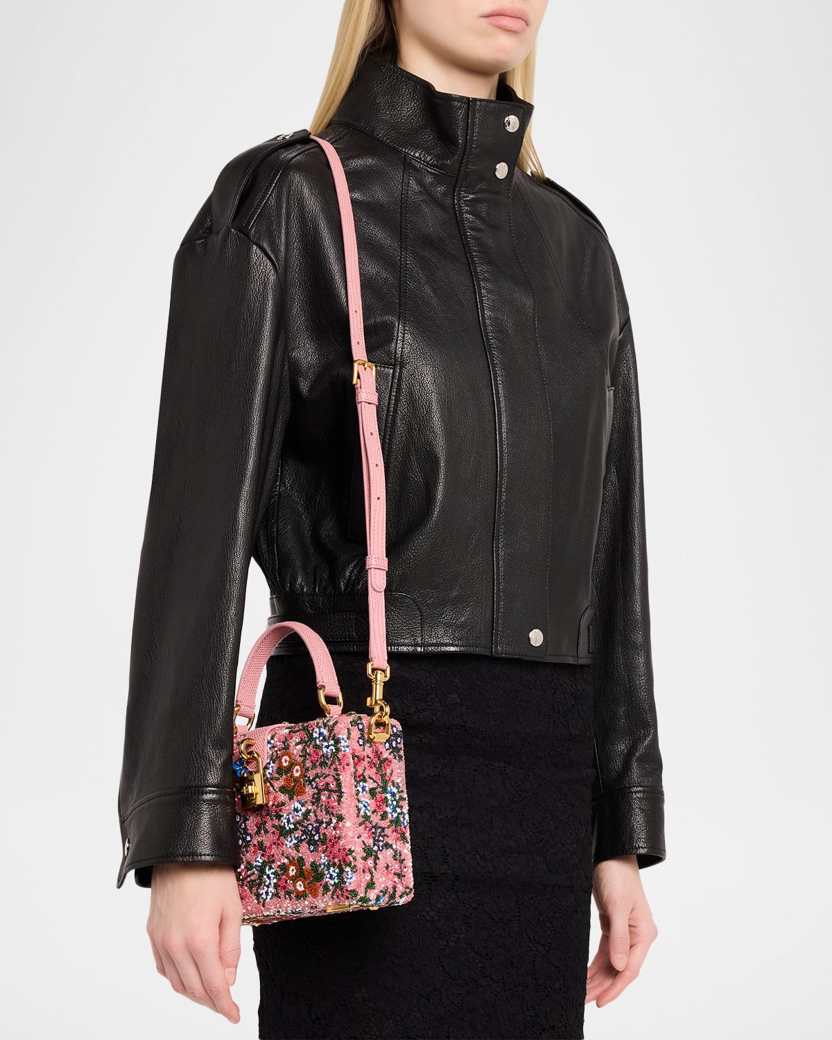 Dolce & Gabbana Box Floral Beaded Padlock Top-Handle Bag