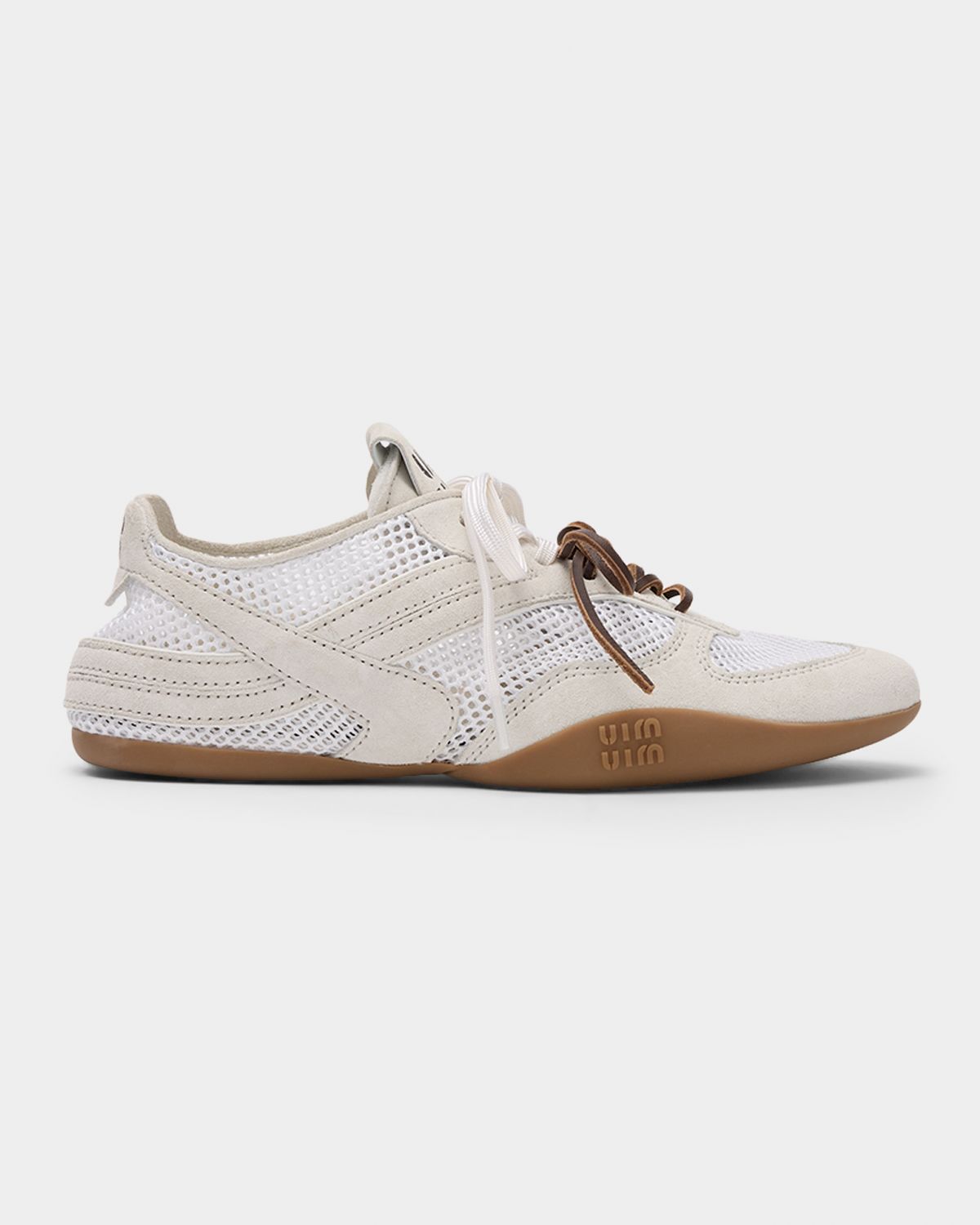 Miu Miu Gymnasium Mesh and Suede Low-Top Sneakers