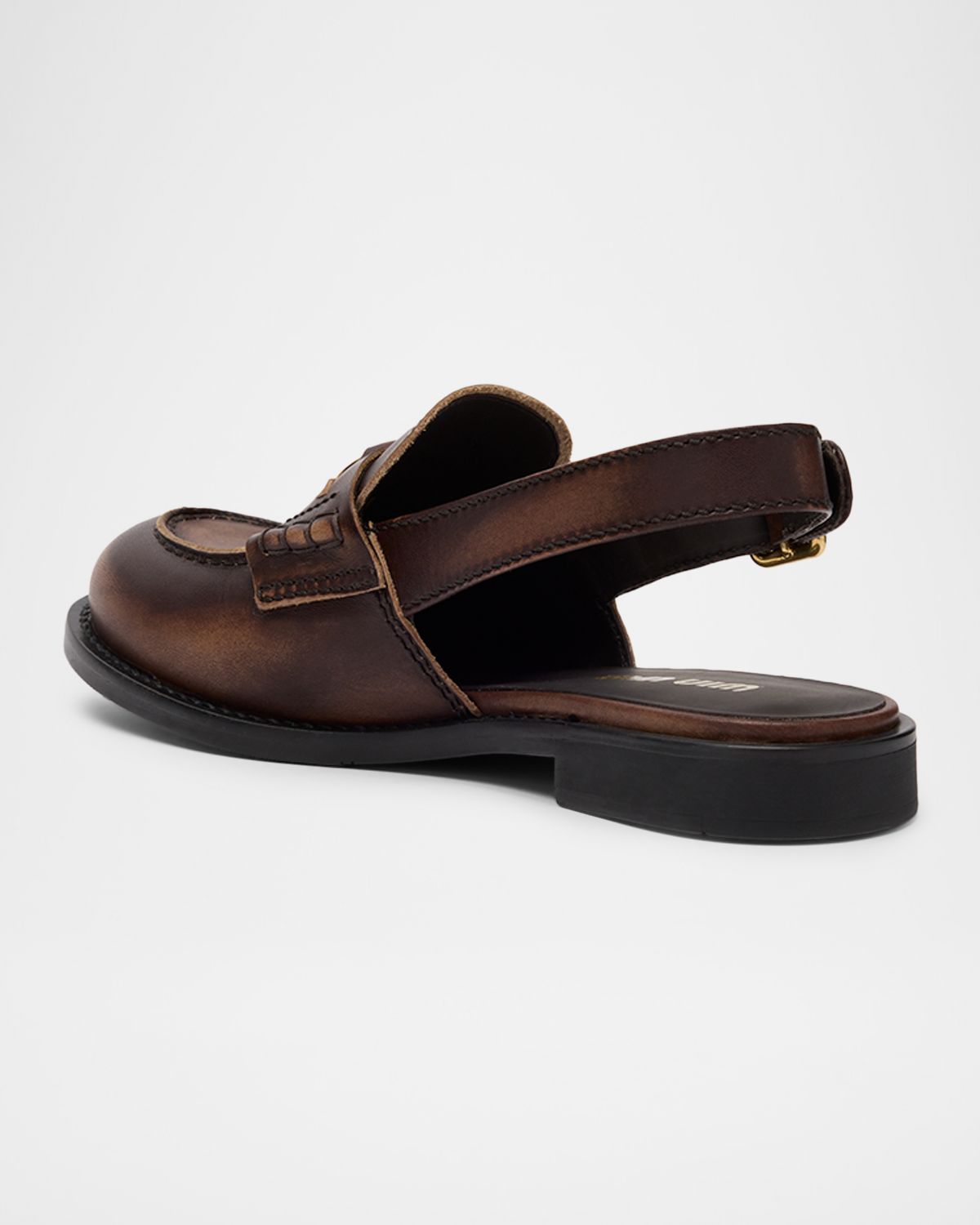 Miu Miu Vintage-Effect Leather Slingback Penny Loafers