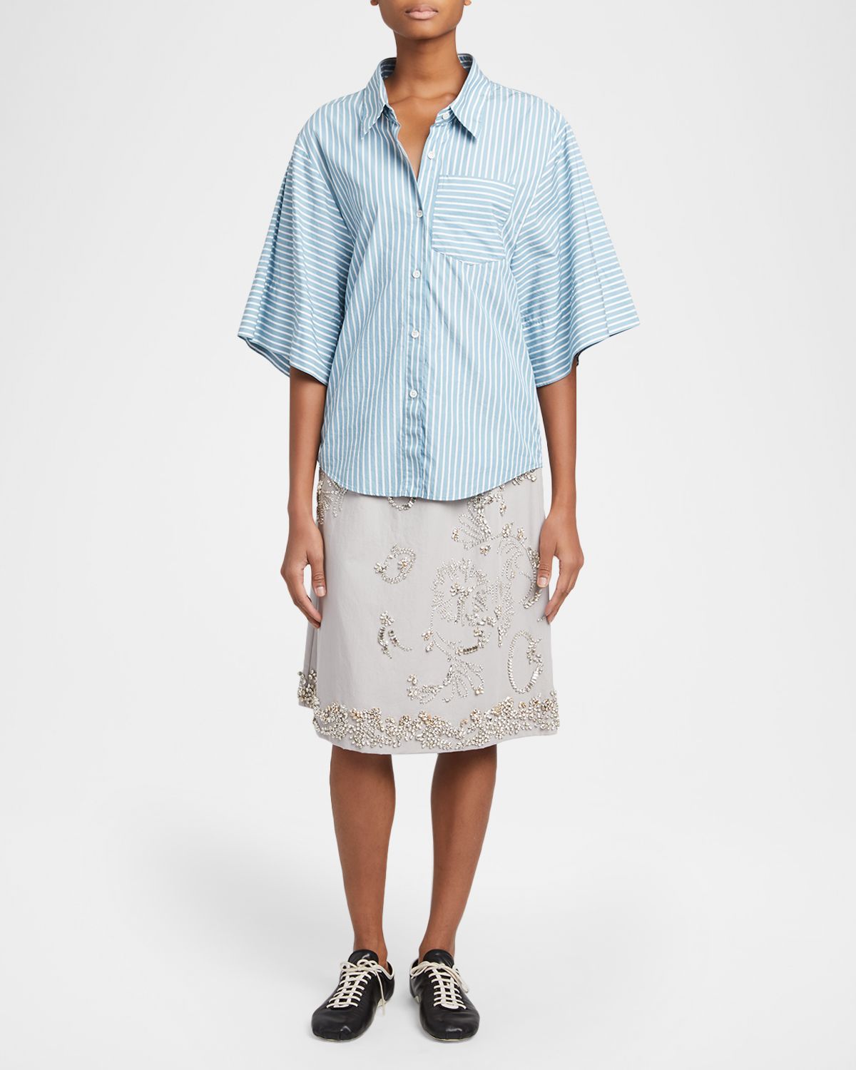 Dries Van Noten Clea Striped Cotton Short-Sleeve Button-Down Shirt