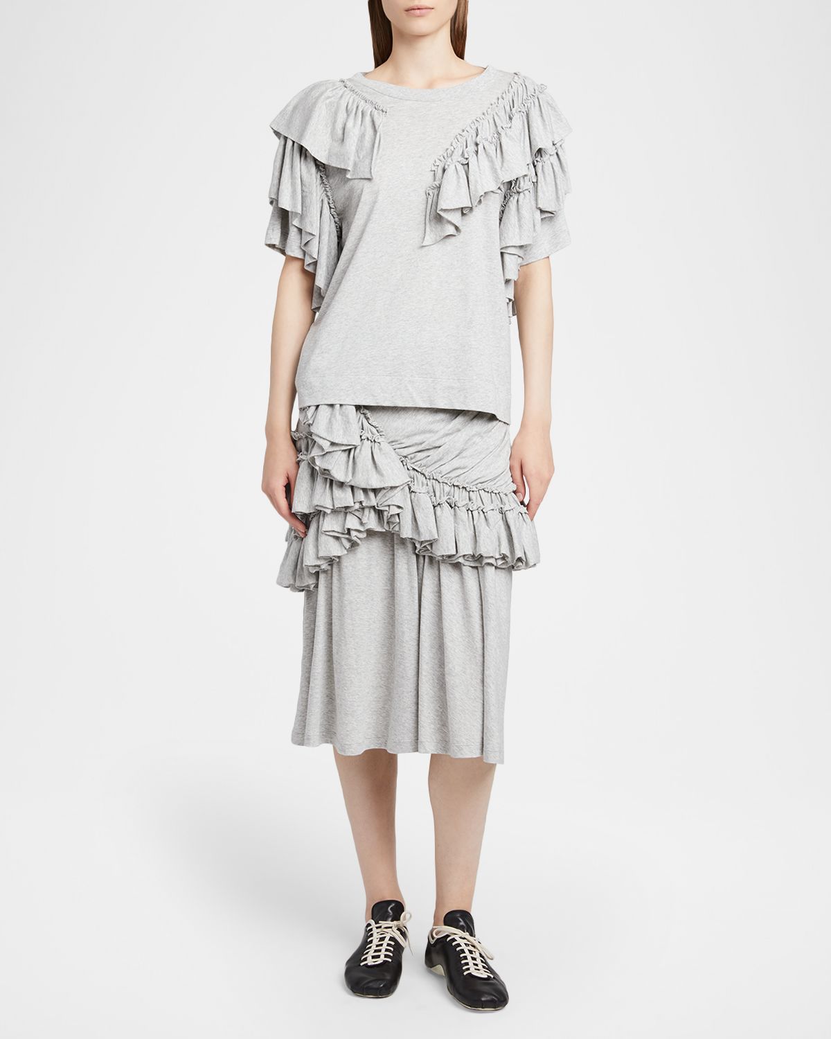 Dries Van Noten Humairah Tiered Ruffle Jersey Midi Skirt