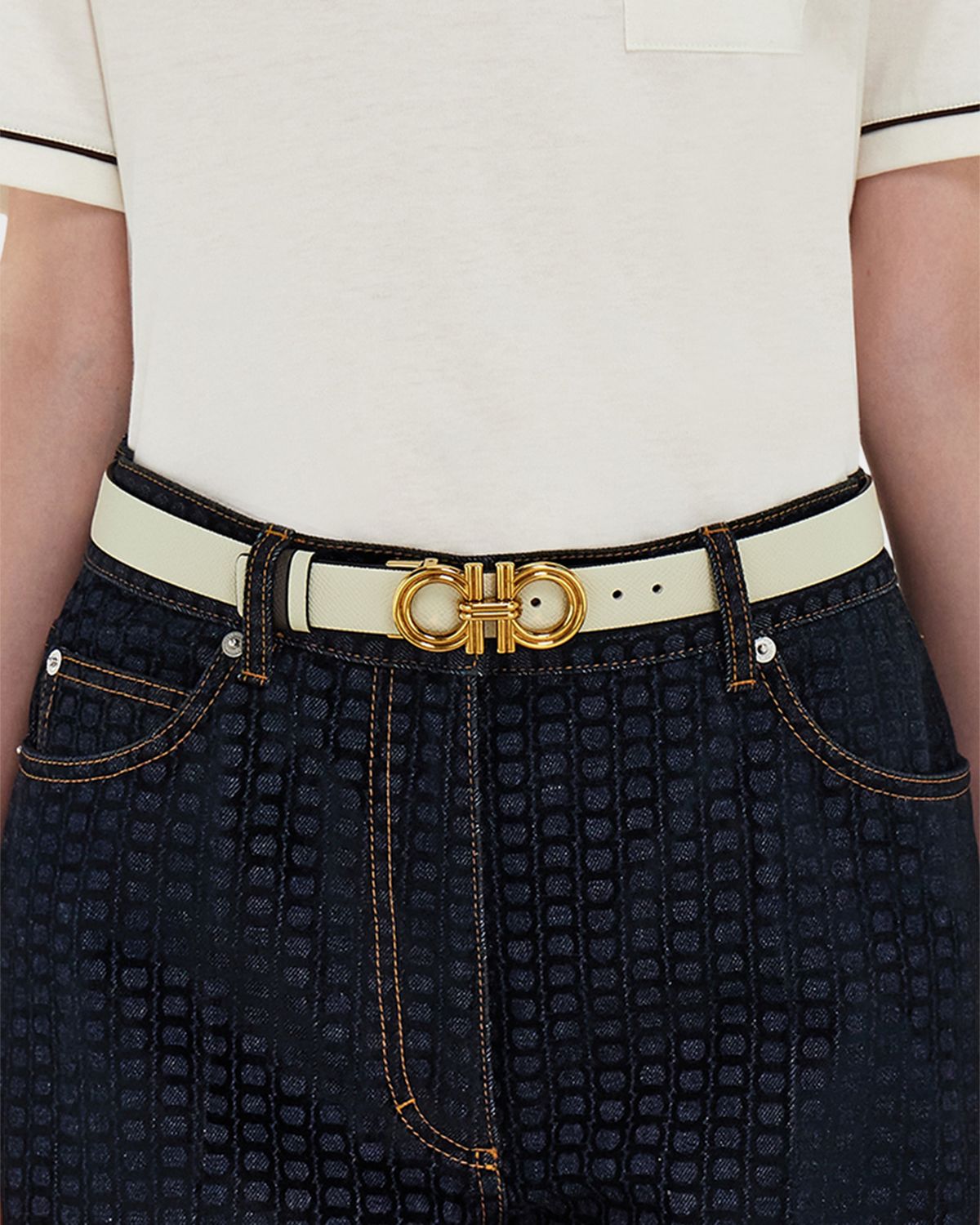 Ferragamo Donna Reversible Leather Double Gancini Belt