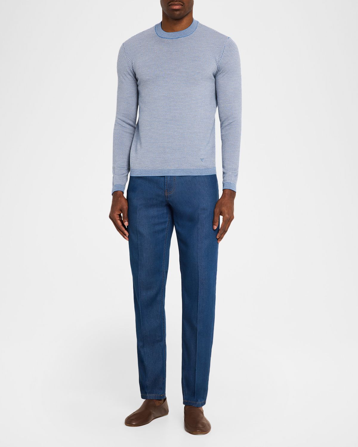 Emporio Armani Men 's Wool Geometric Check Crewneck Sweater