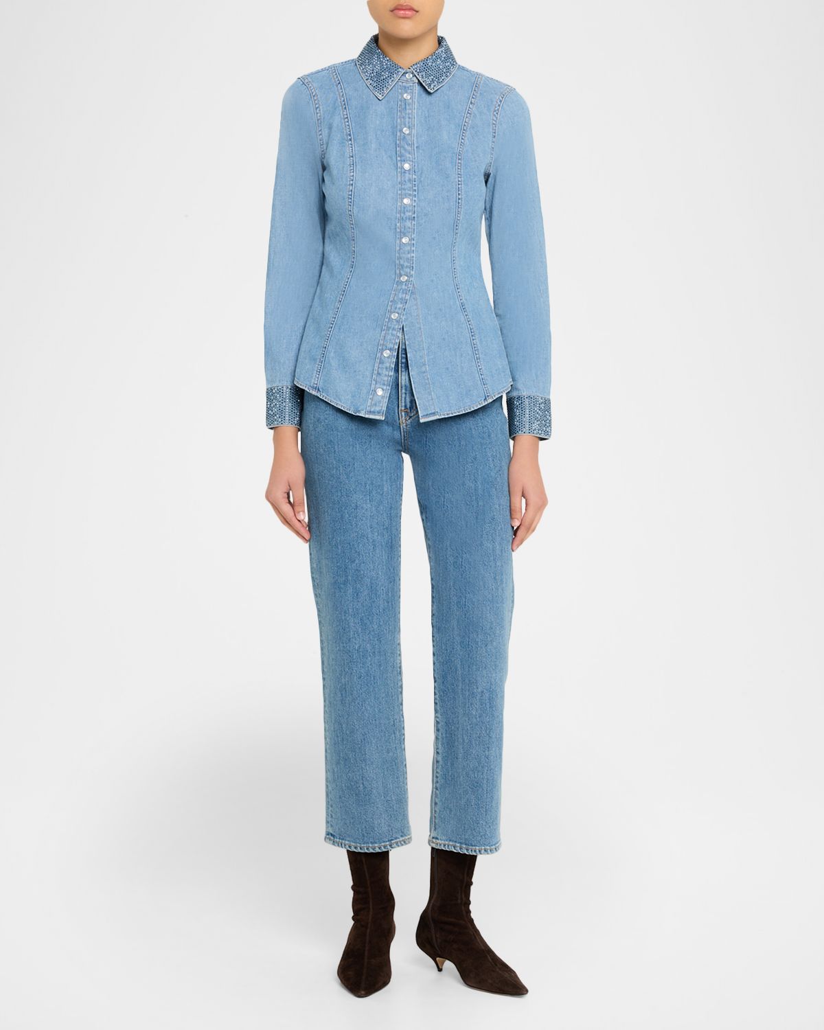 Veronica Beard Noah Denim Crystal-Trim Shirt