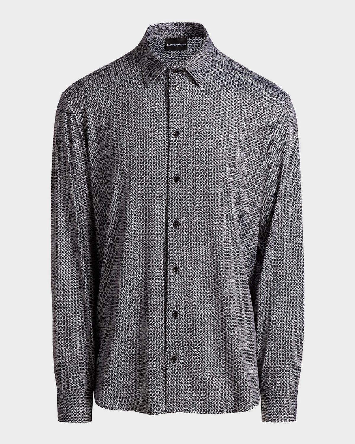 Emporio Armani Men 's Polyester and Cotton Micro-Geometric Sport Shirt