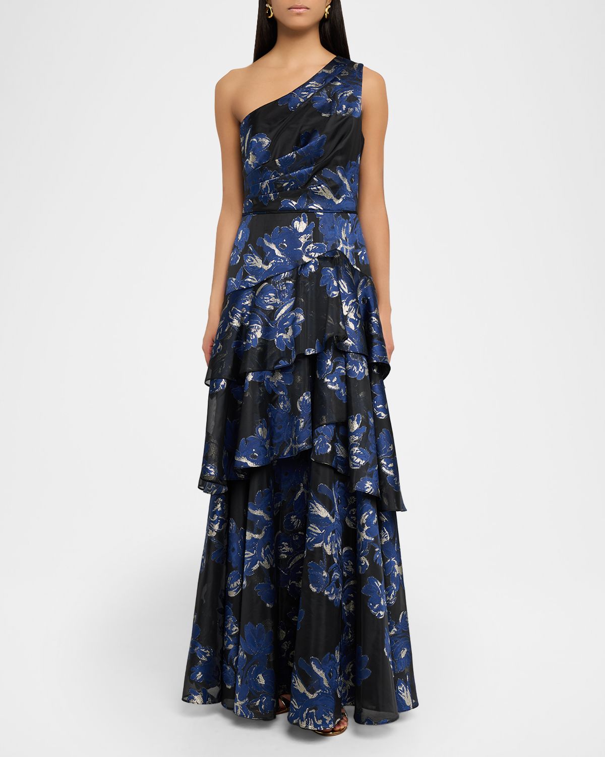 Aidan Mattox Tiered One-Shoulder Floral Jacquard Gown | Thumbnail 5 Aidan Mattox Tiered One-Shoulder Floral Jacquard Gown | Thumbnail 5