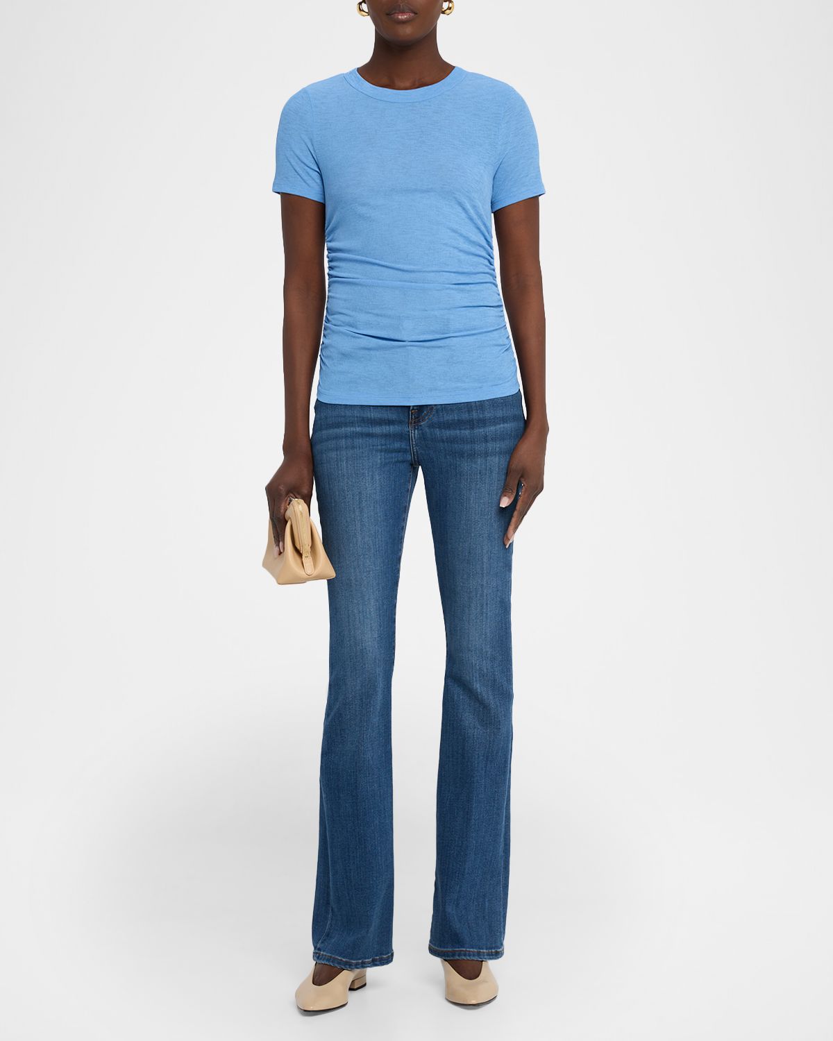 Veronica Beard Ludovic Rib-Knit Ruched Tee