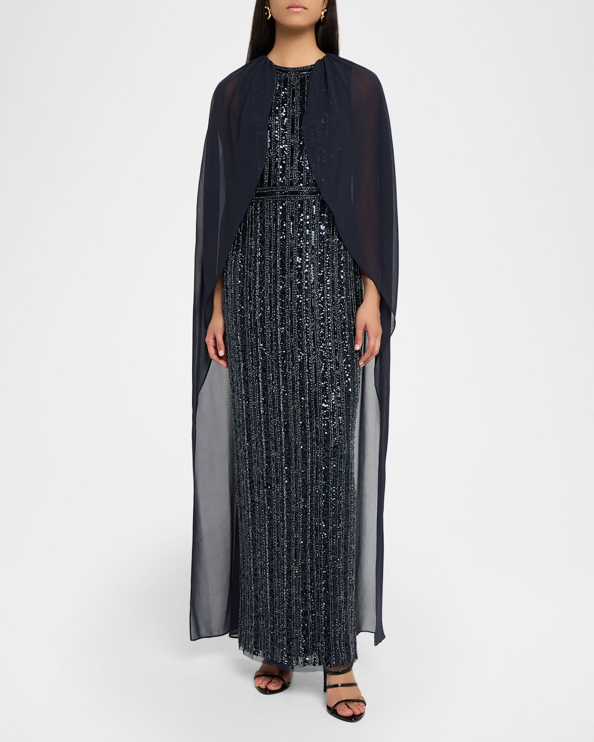 Aidan Mattox Beaded Cape-Sleeve Column Gown | Thumbnail 5 Aidan Mattox Beaded Cape-Sleeve Column Gown | Thumbnail 5