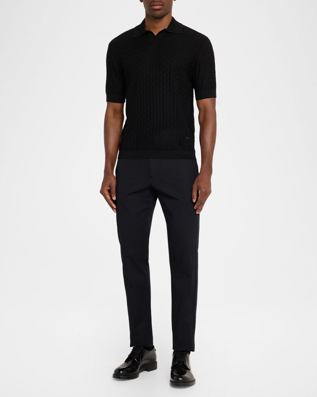 Emporio Armani Men 's Wool Basketweave Knit Polo Sweater