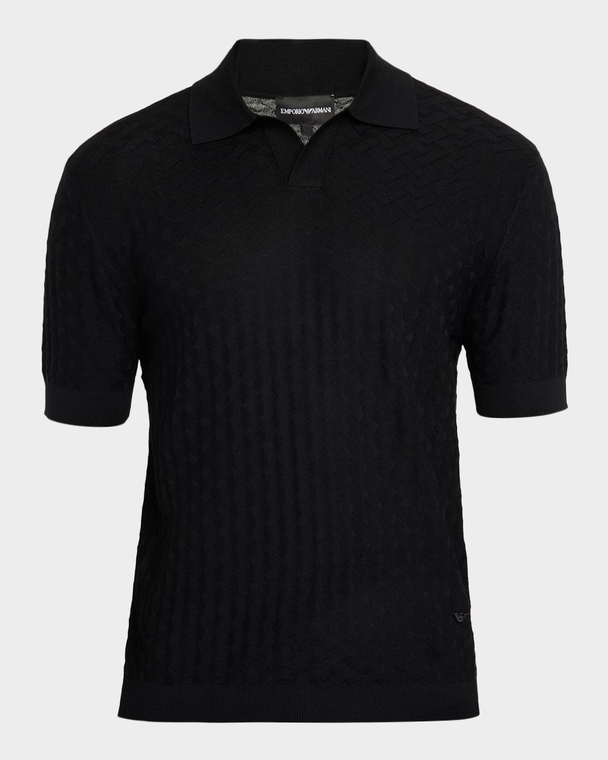 Emporio Armani Men 's Wool Basketweave Knit Polo Sweater