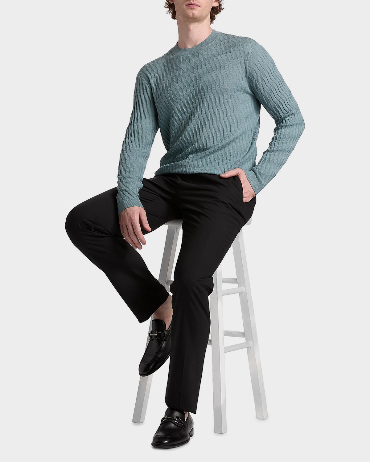 Emporio Armani Men 's Wool Tonal Jacquard Crewneck Sweater