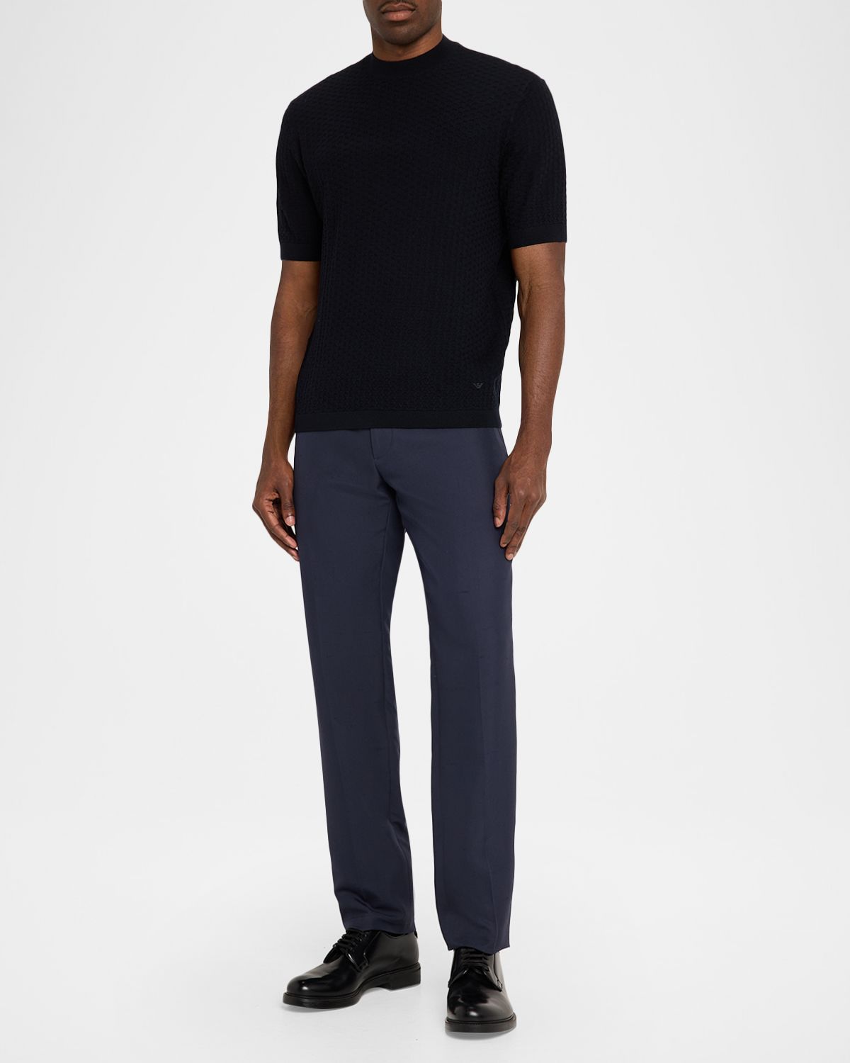 Emporio Armani Men 's Wool Honeycomb Jacquard Short-Sleeve Sweater