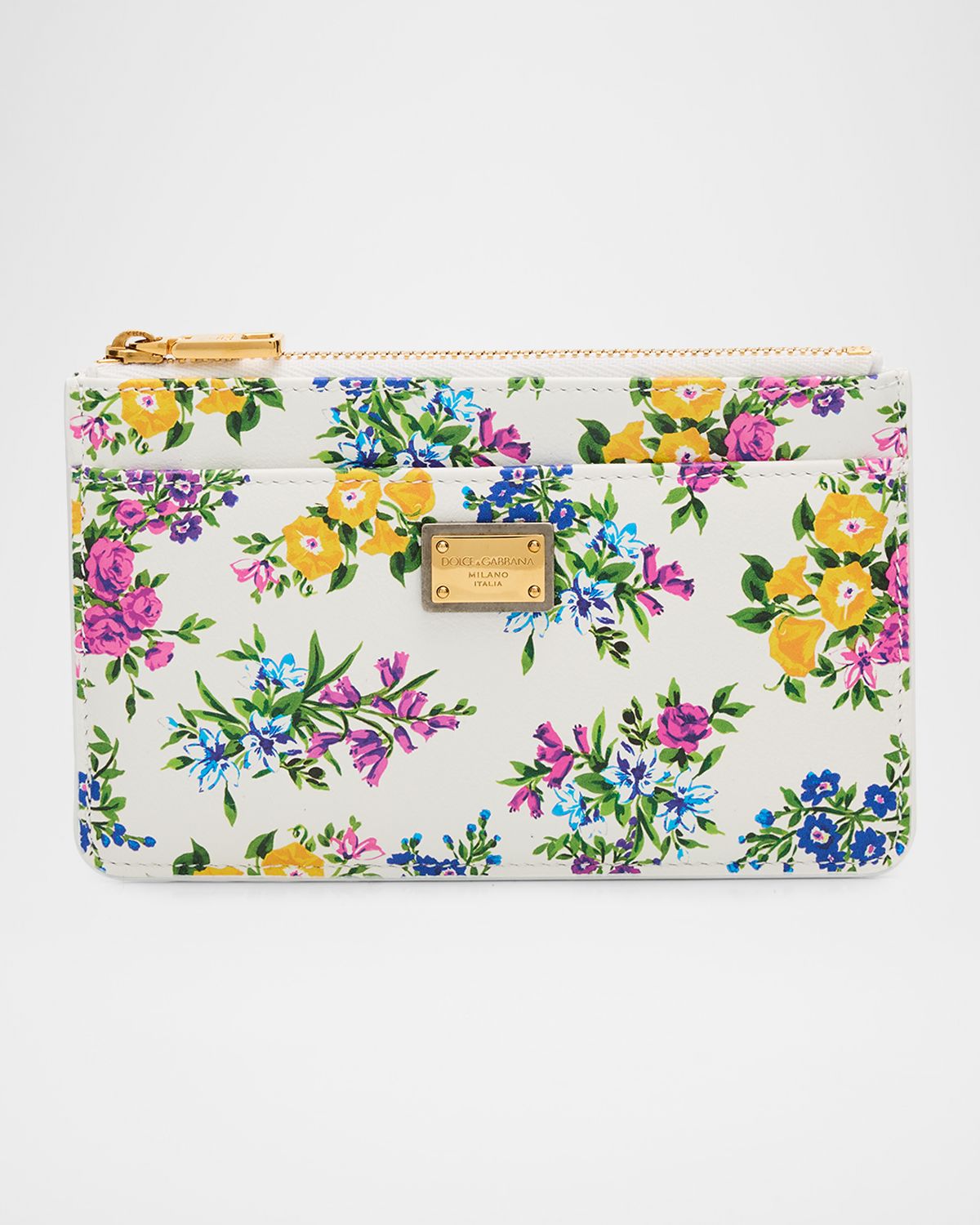 Dolce & Gabbana Floral-Print Leather Zip Card Holder