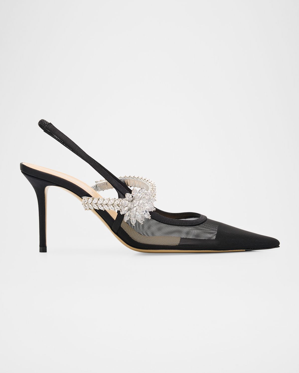MACH & MACH Embellished Lotus Flower Mesh Slingback Pumps