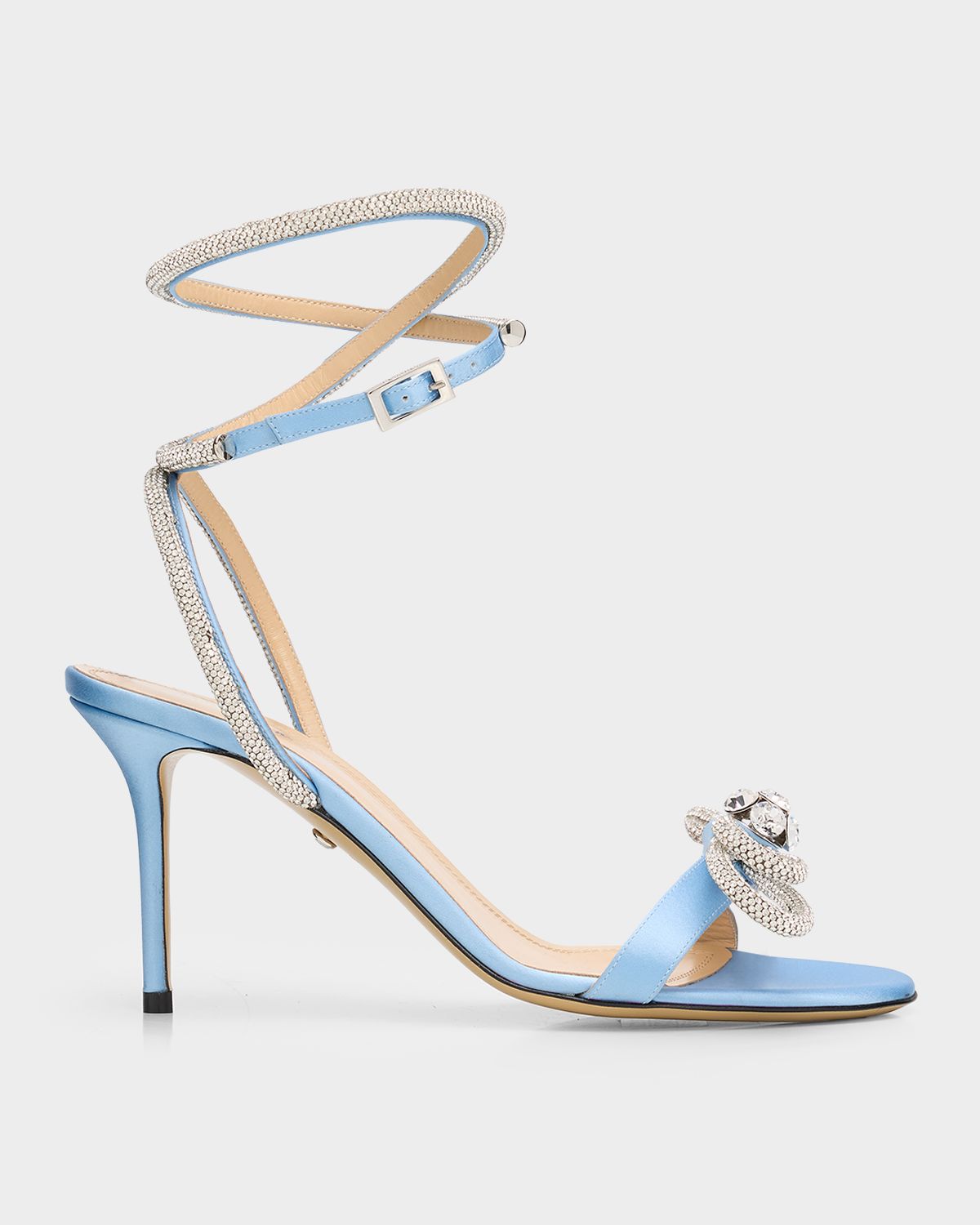 MACH & MACH Crystal Embellished Satin Double Bow Sandals