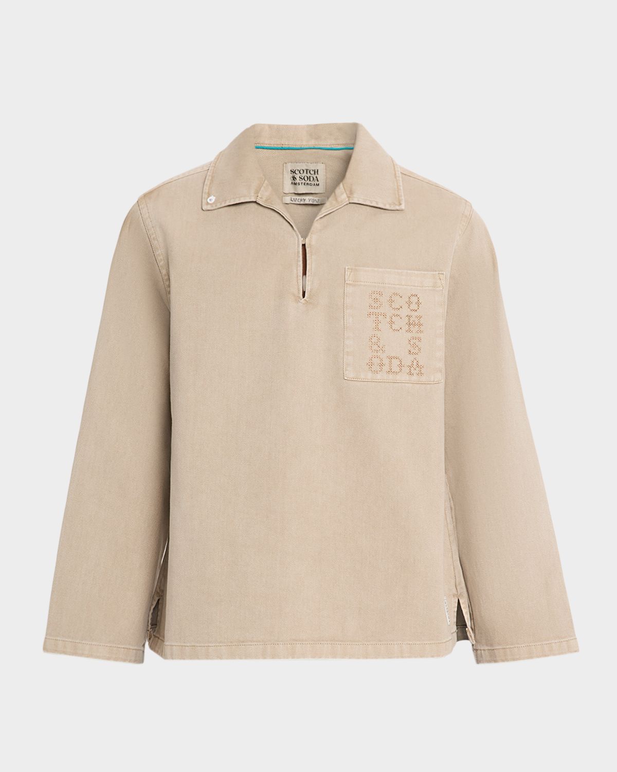 Scotch & Soda Men 's Washed Twill Half-Zip Overshirt with Logo Pocket | Thumbnail 6 Scotch & Soda Men 's Washed Twill Half-Zip Overshirt with Logo Pocket | Thumbnail 6