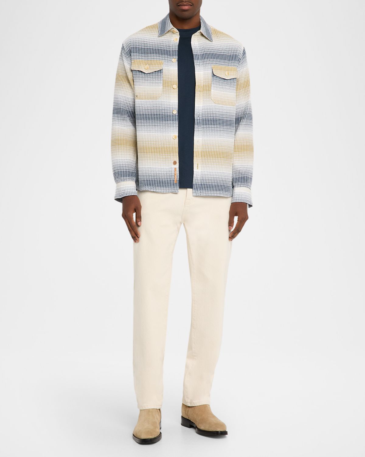 Scotch & Soda Men 's Waffle Structure Cotton Stripe Overshirt