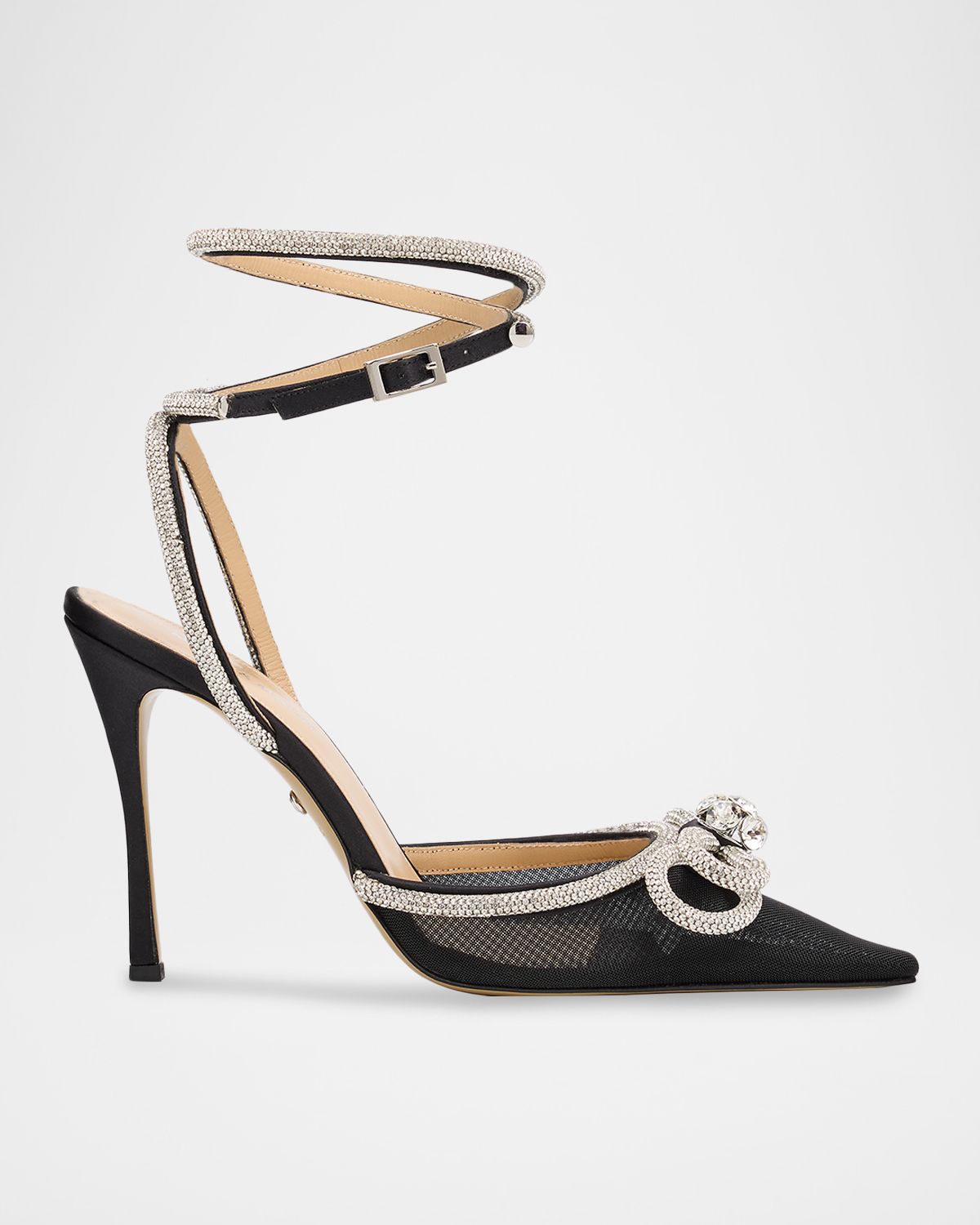 MACH & MACH Strass Mesh Double Bow Ankle-Strap Pumps