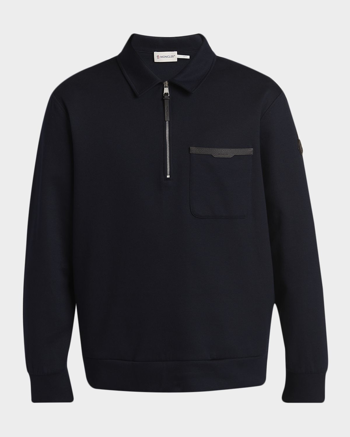Moncler Men 's Cotton Quarter-Zip Sweater with Leather-Trim Pocket
