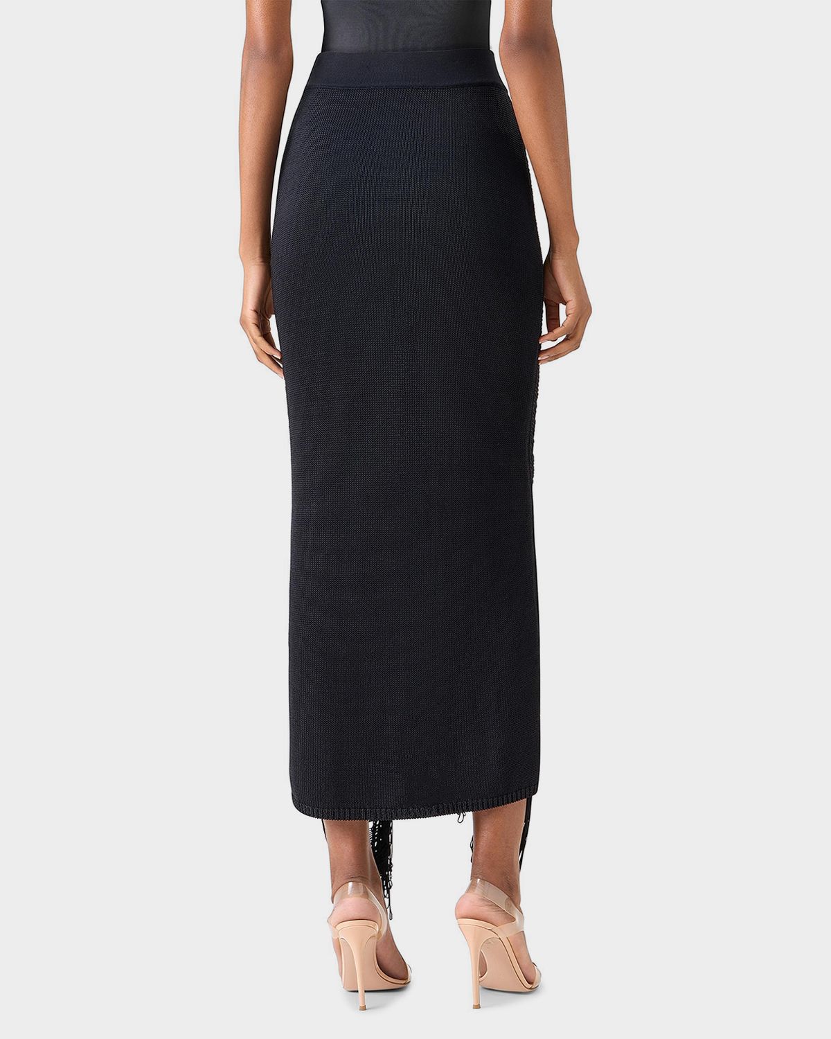 Akris Draped Fringe Silk Knit Midi Pencil Skirt