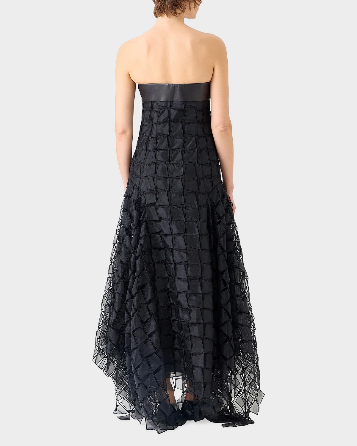 Akris Strapless Trapezoid Embroidered Organza Fringe Maxi Dress