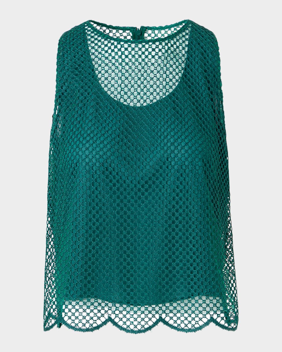 Akris Grid Embroidered Scalloped Sleeveless Blouse