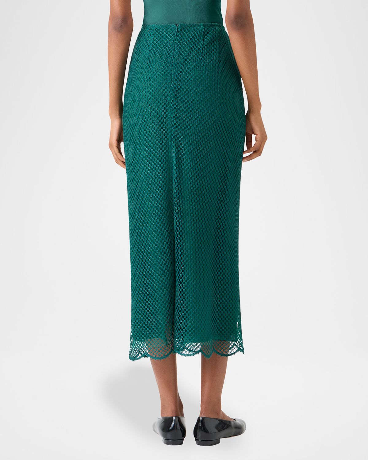 Akris Grid Embroidered Scalloped Midi Skirt