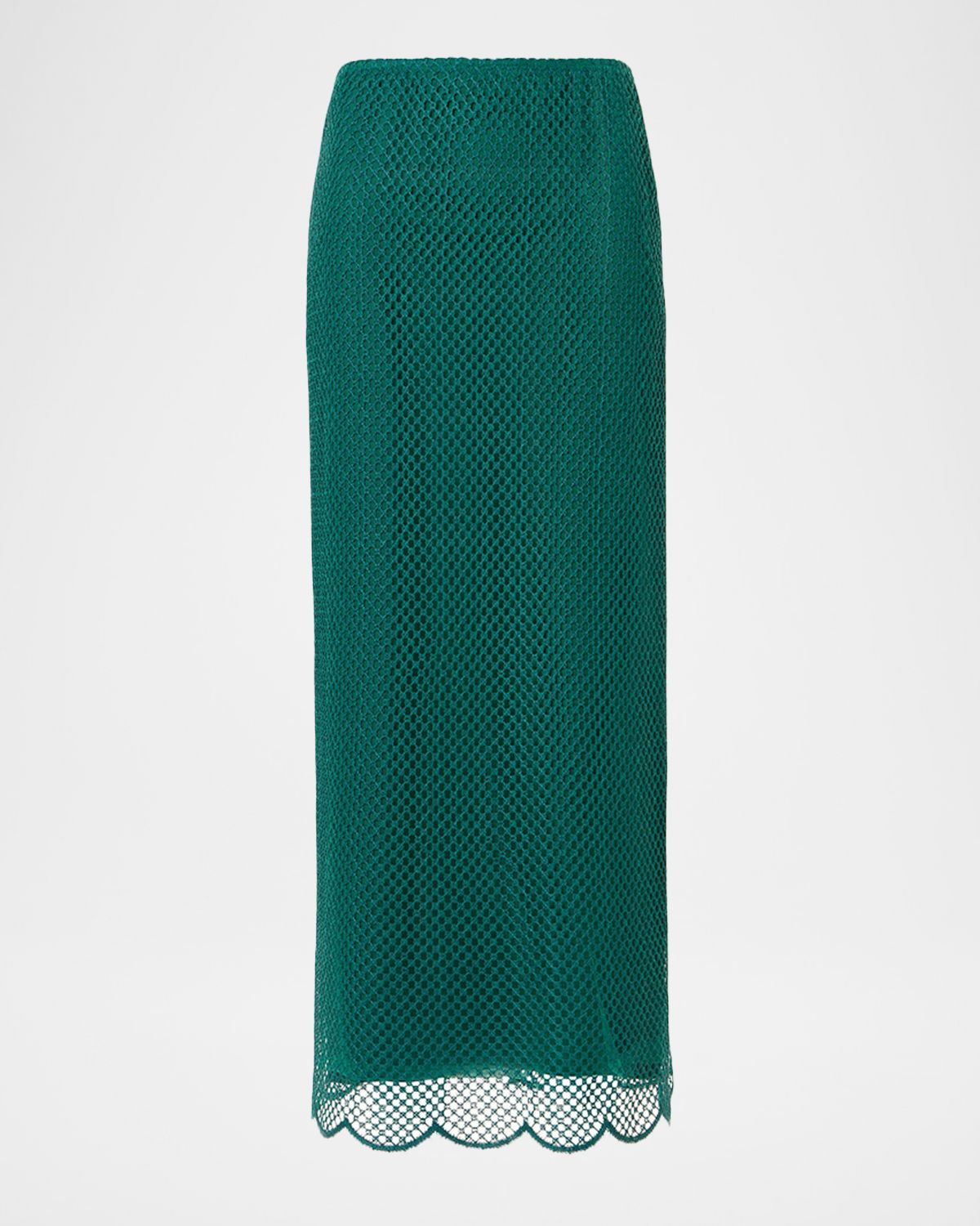 Akris Grid Embroidered Scalloped Midi Skirt