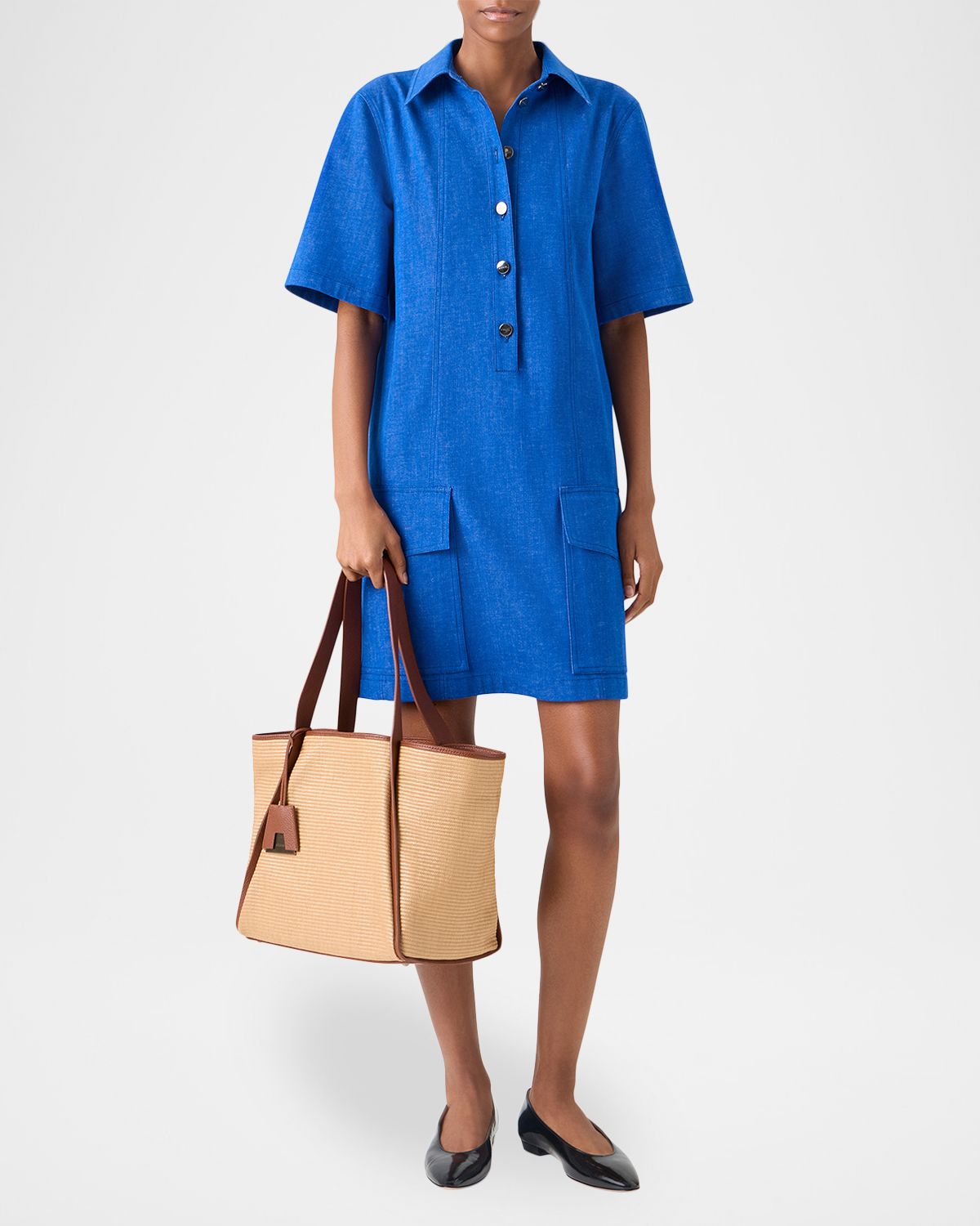 Akris Short-Sleeve Cotton Stretch Denim Mini Polo Dress