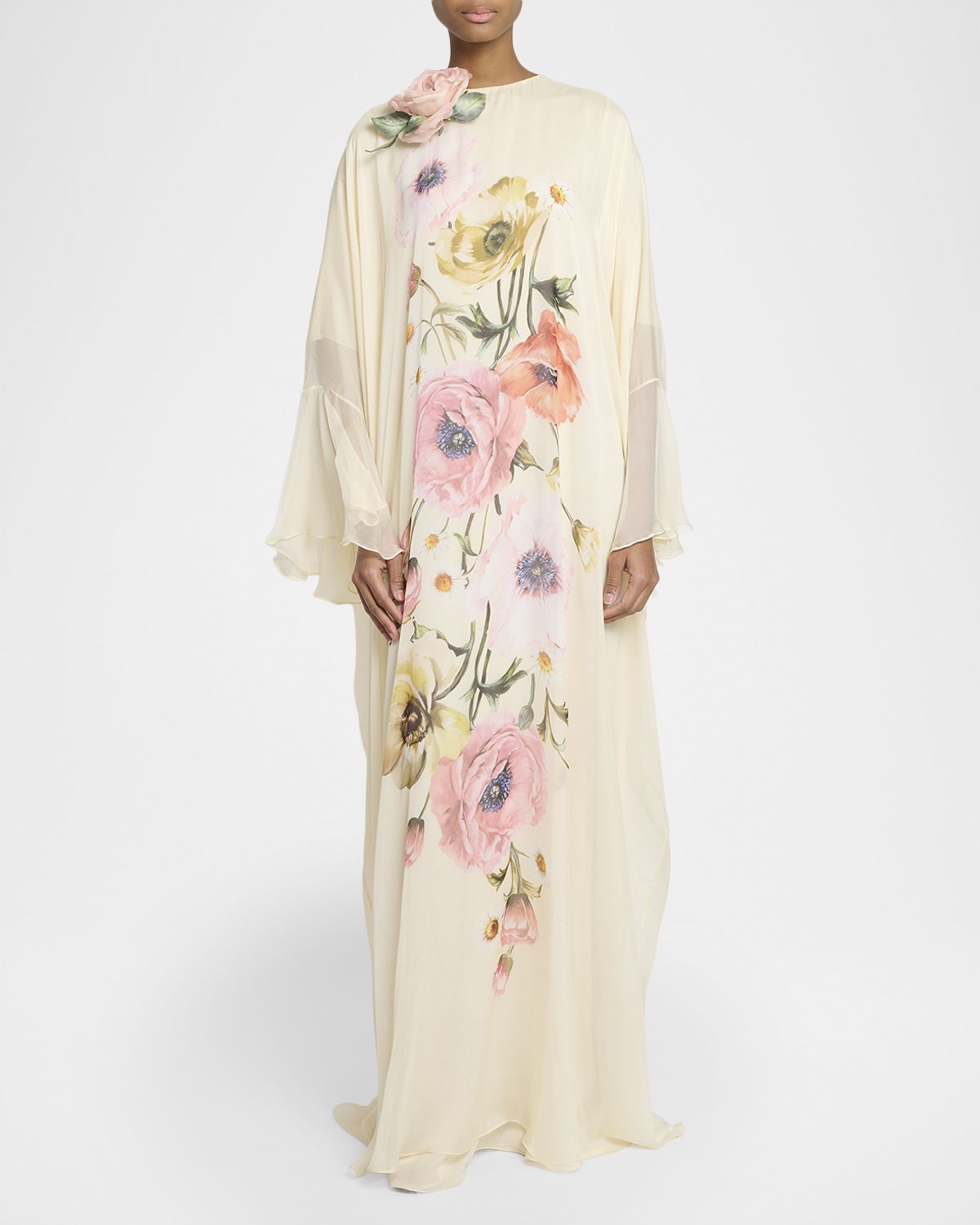 Elie Saab Floral Printed Silk Chiffon Kaftan