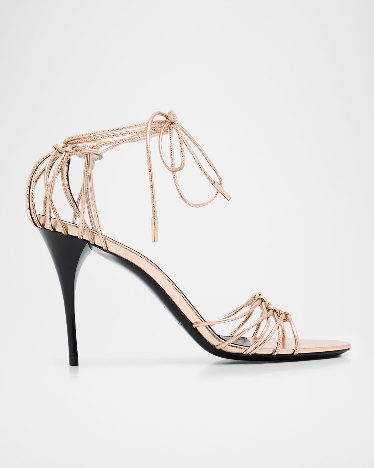 Saint Laurent 90mm Babylone YSL Metallic Leather Ankle-Tie Sandals
