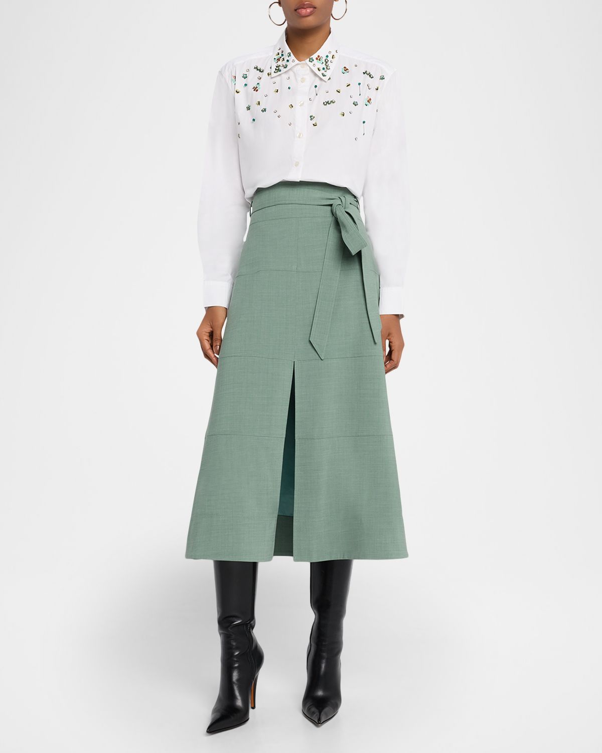Tanya Taylor Hudson Belted A-Line Midi Skirt