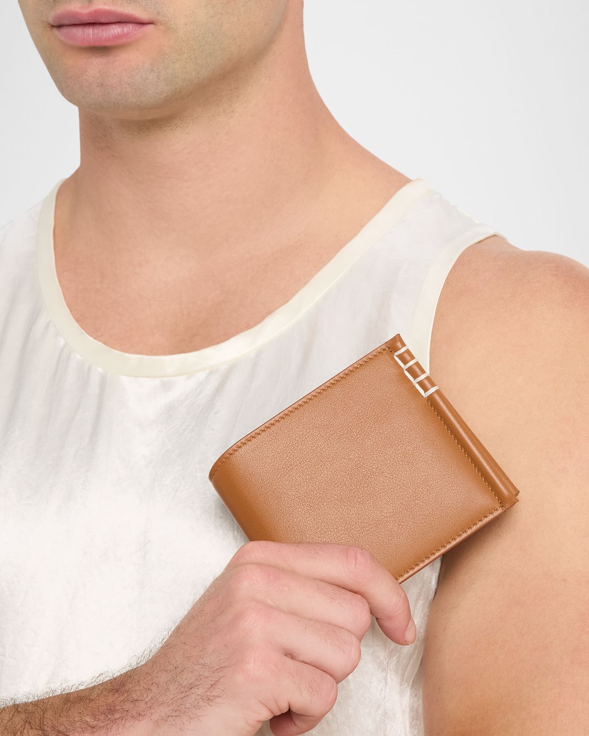 JW Anderson Men 's Loafers Box-Stitched Leather Bifold Wallet