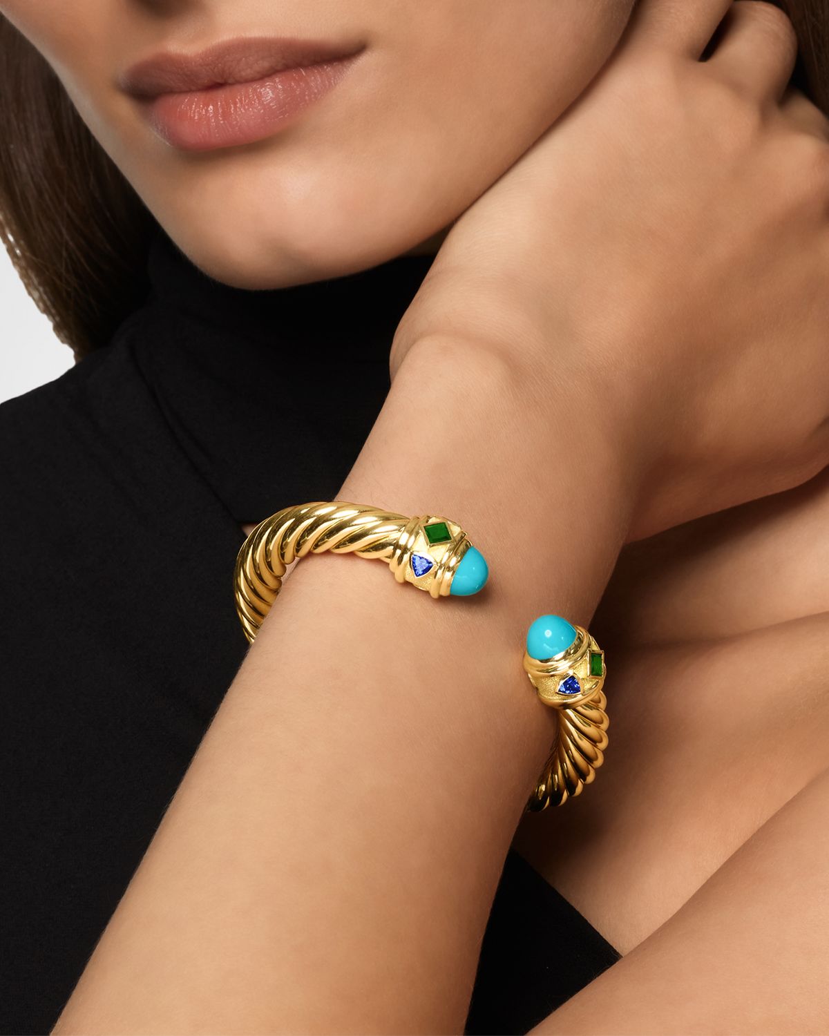 David Yurman Renaissance Cablespira Bracelet with Gemstones in 18K Gold