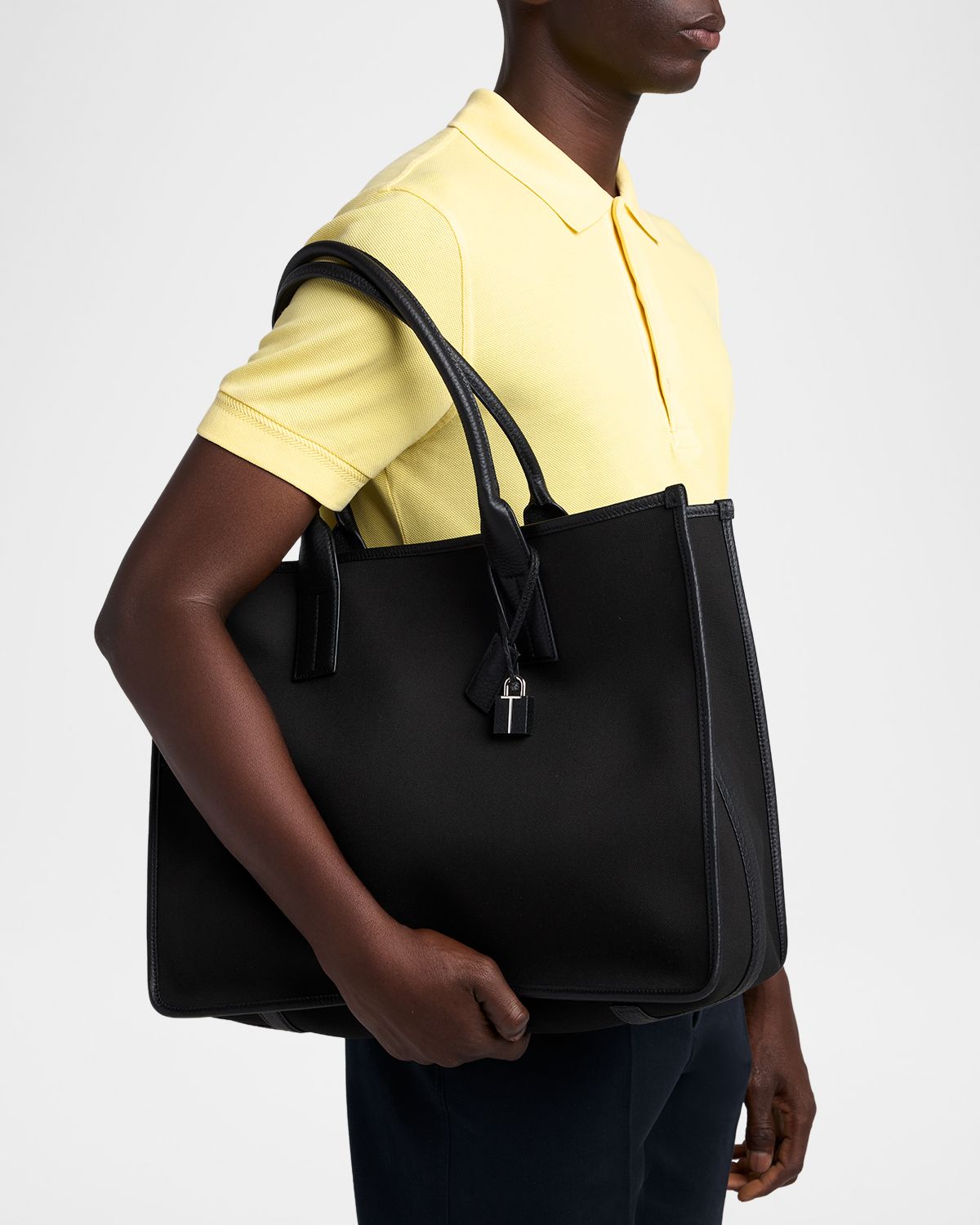 TOM FORD Men 's Canvas and Leather East-West Tote Bag | Thumbnail 2 TOM FORD Men 's Canvas and Leather East-West Tote Bag | Thumbnail 2