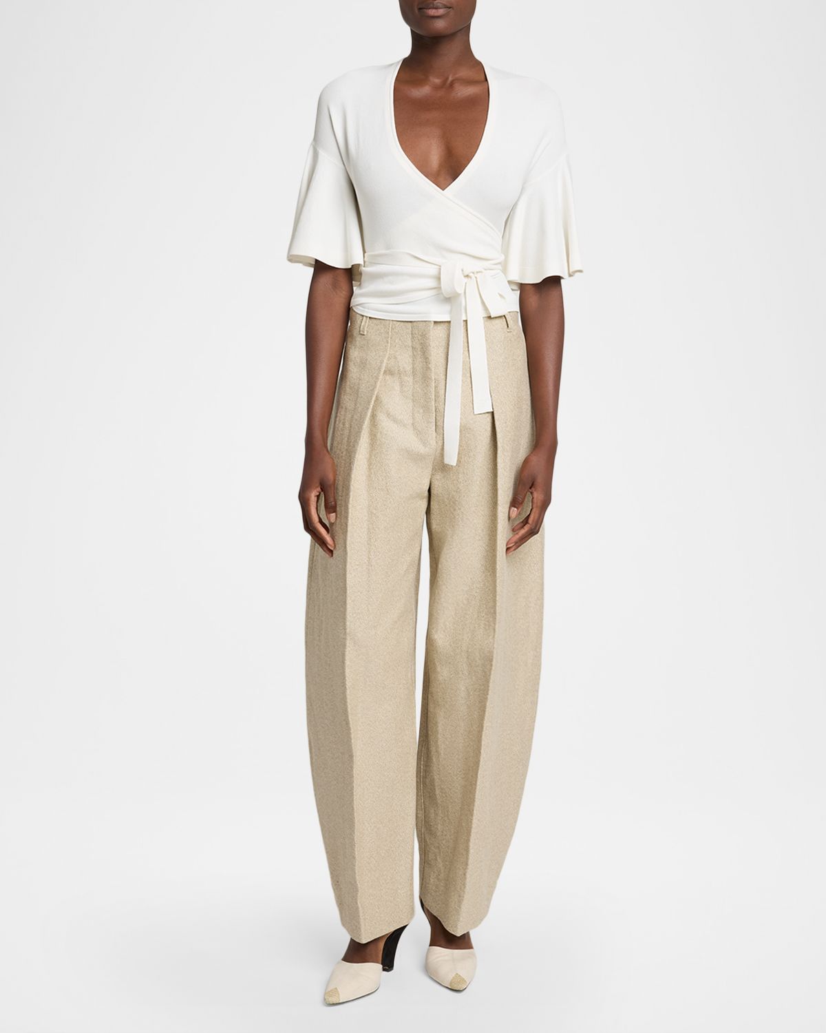 Jacquemus La Maille Paysan Bell-Sleeve Wrap Top