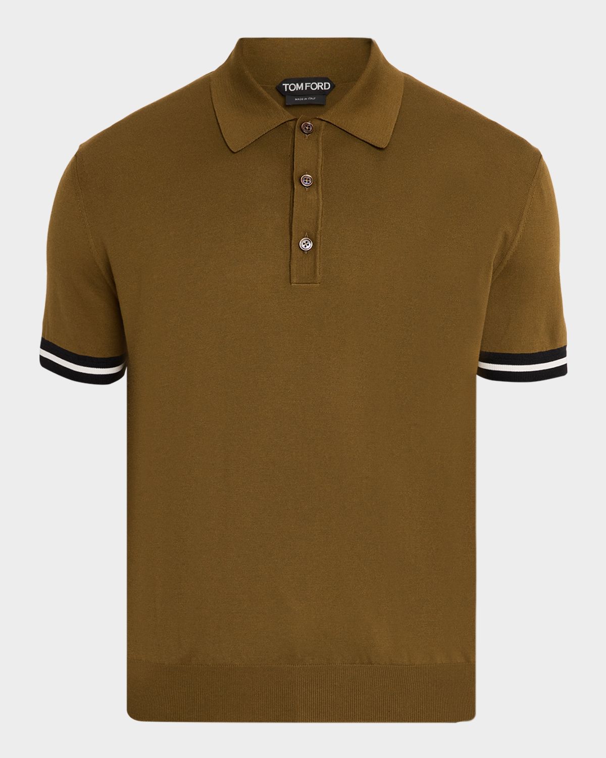 TOM FORD Men 's Cotton and Silk Tipped Short-Sleeve Polo Sweater | Thumbnail 6 TOM FORD Men 's Cotton and Silk Tipped Short-Sleeve Polo Sweater | Thumbnail 6