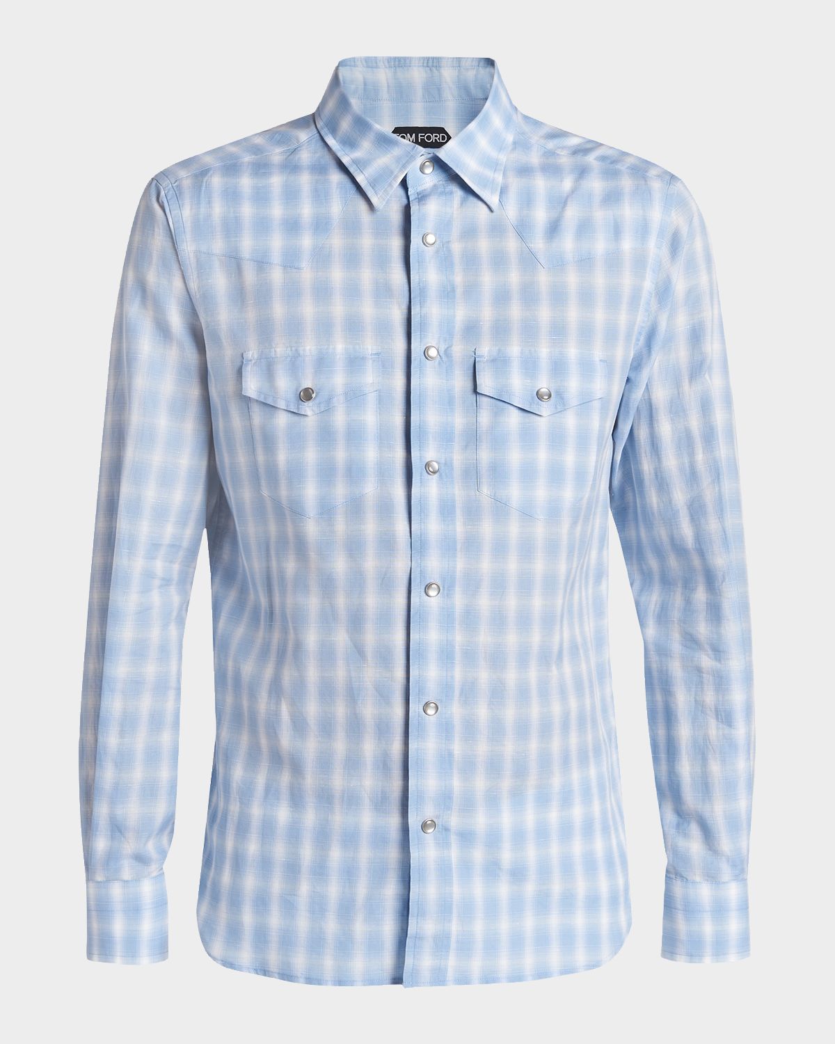TOM FORD Men 's Cotton and Linen Degrade Check Western Shirt
