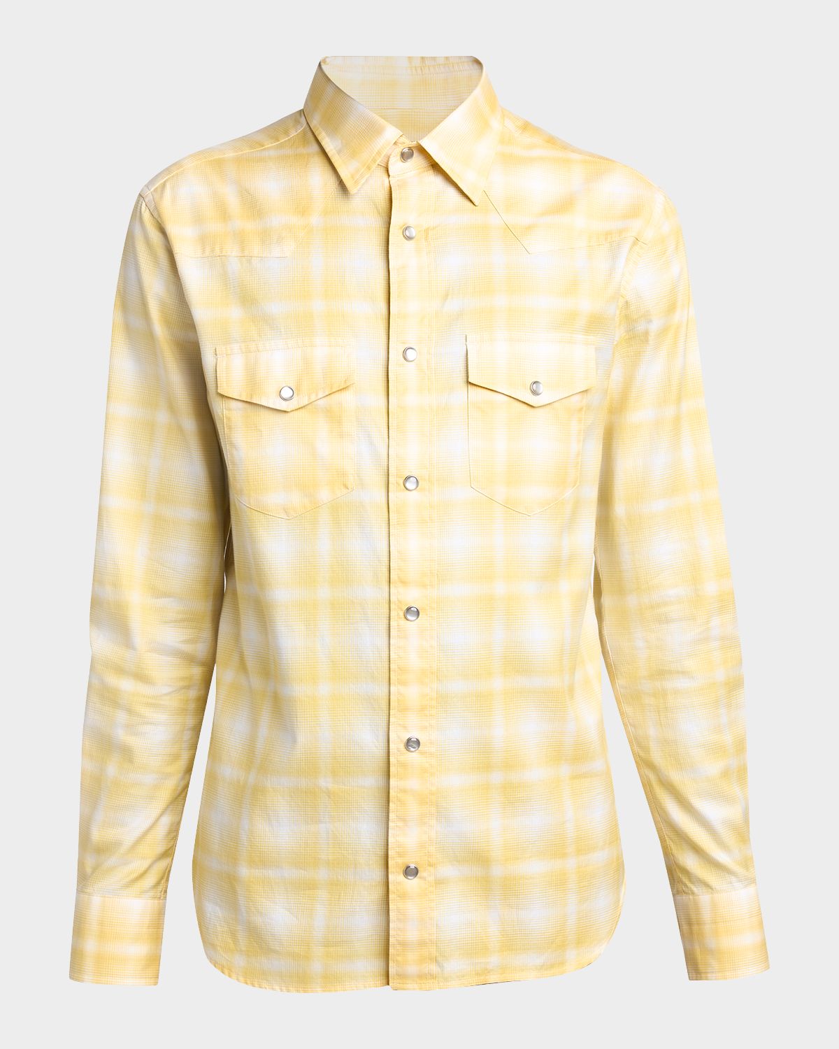 TOM FORD Men 's Cotton Maxi-Plaid Slim Fit Snap-Front Western Shirt