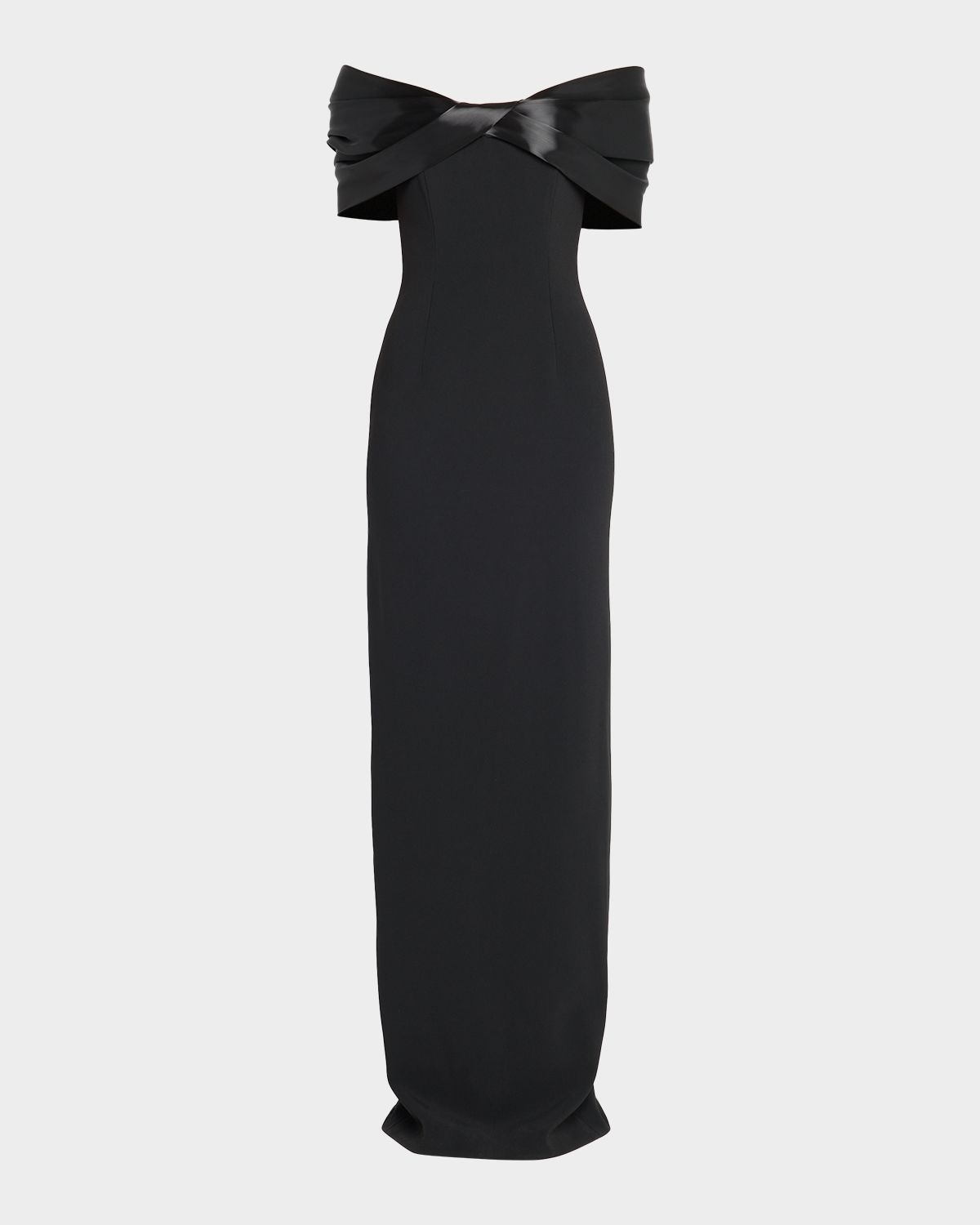 Pamella Roland Liquid Satin Off-The-Shoulder Crepe Gown